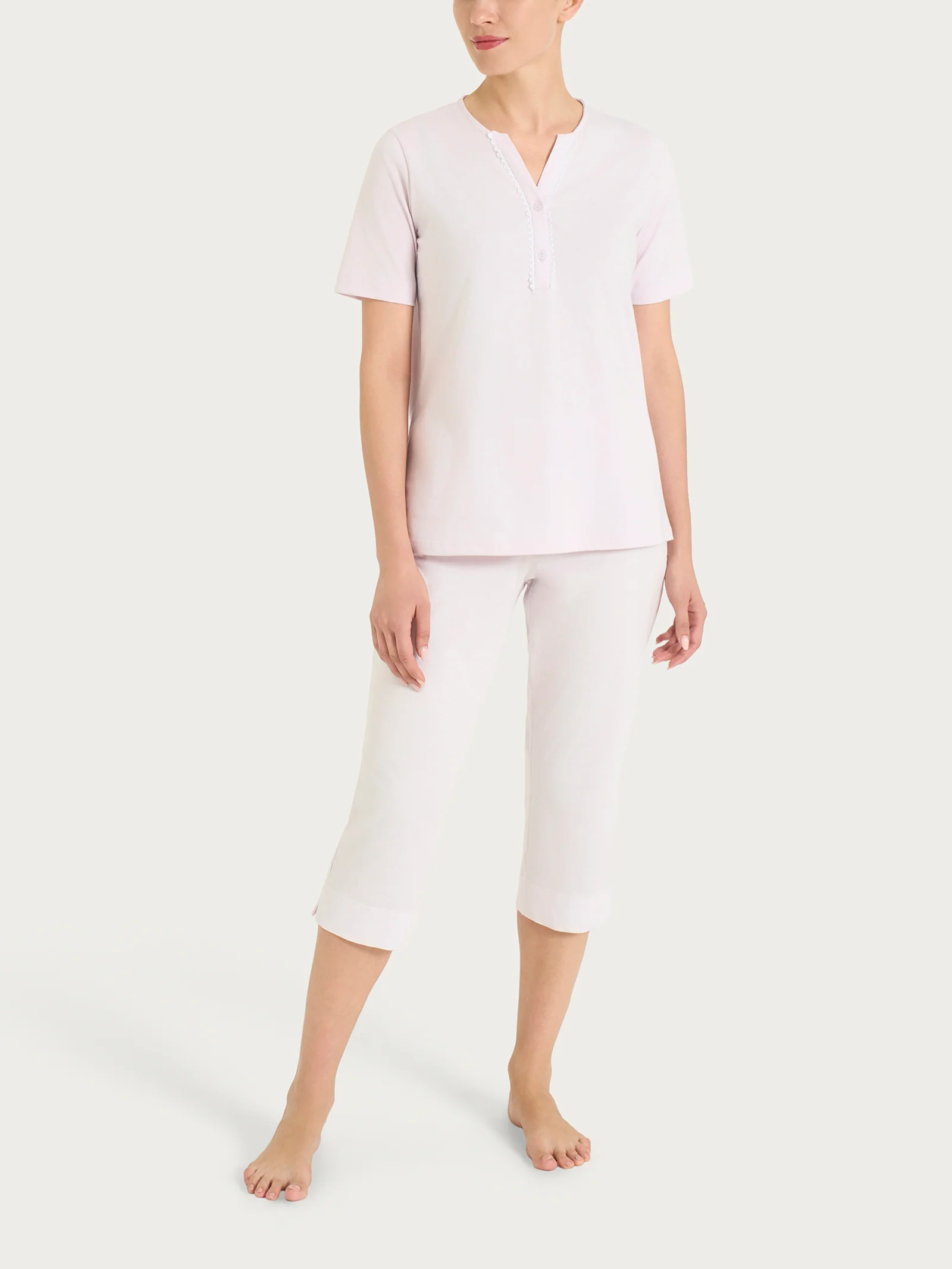 Pigiama a pinocchietto con pizzo in Jersey di Cotone - Orchid Tint