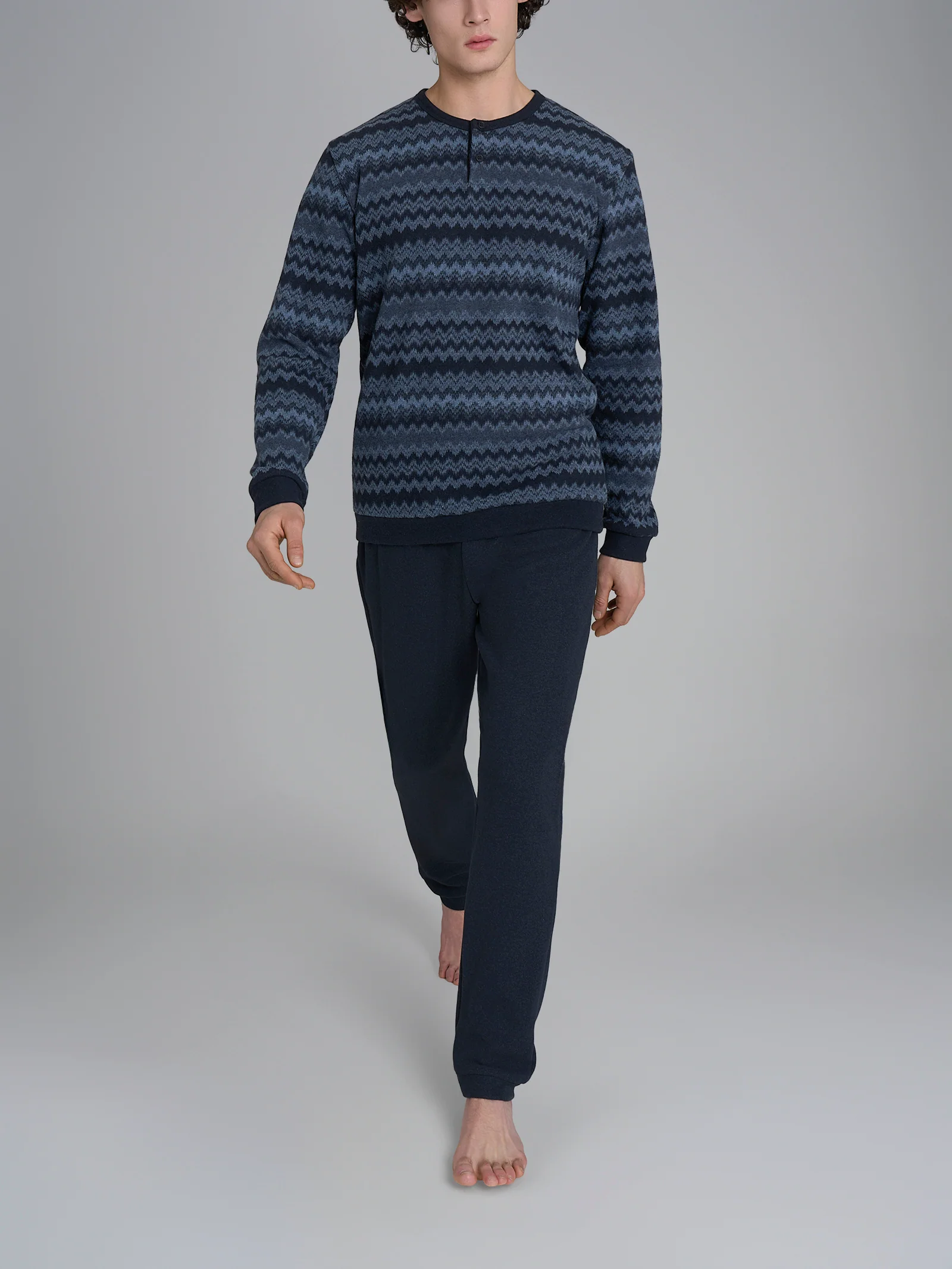 Pigiama a serafino a righe zig zag in Cotton Eco Pile - Fant.Outer Space