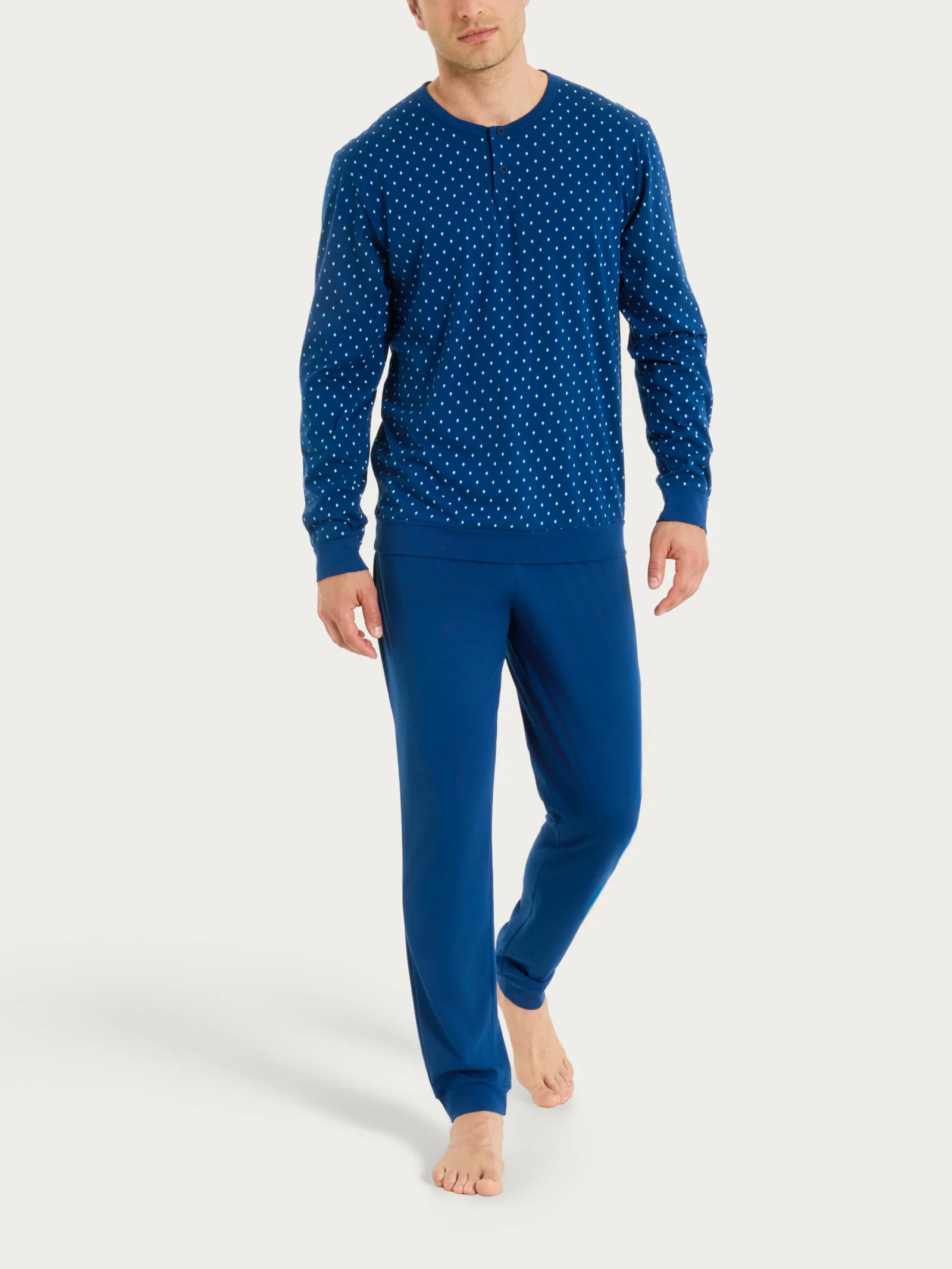 Pigiama a serafino con micro rombi in Jersey di Cotone - Fant. Navy Peony Cravatier