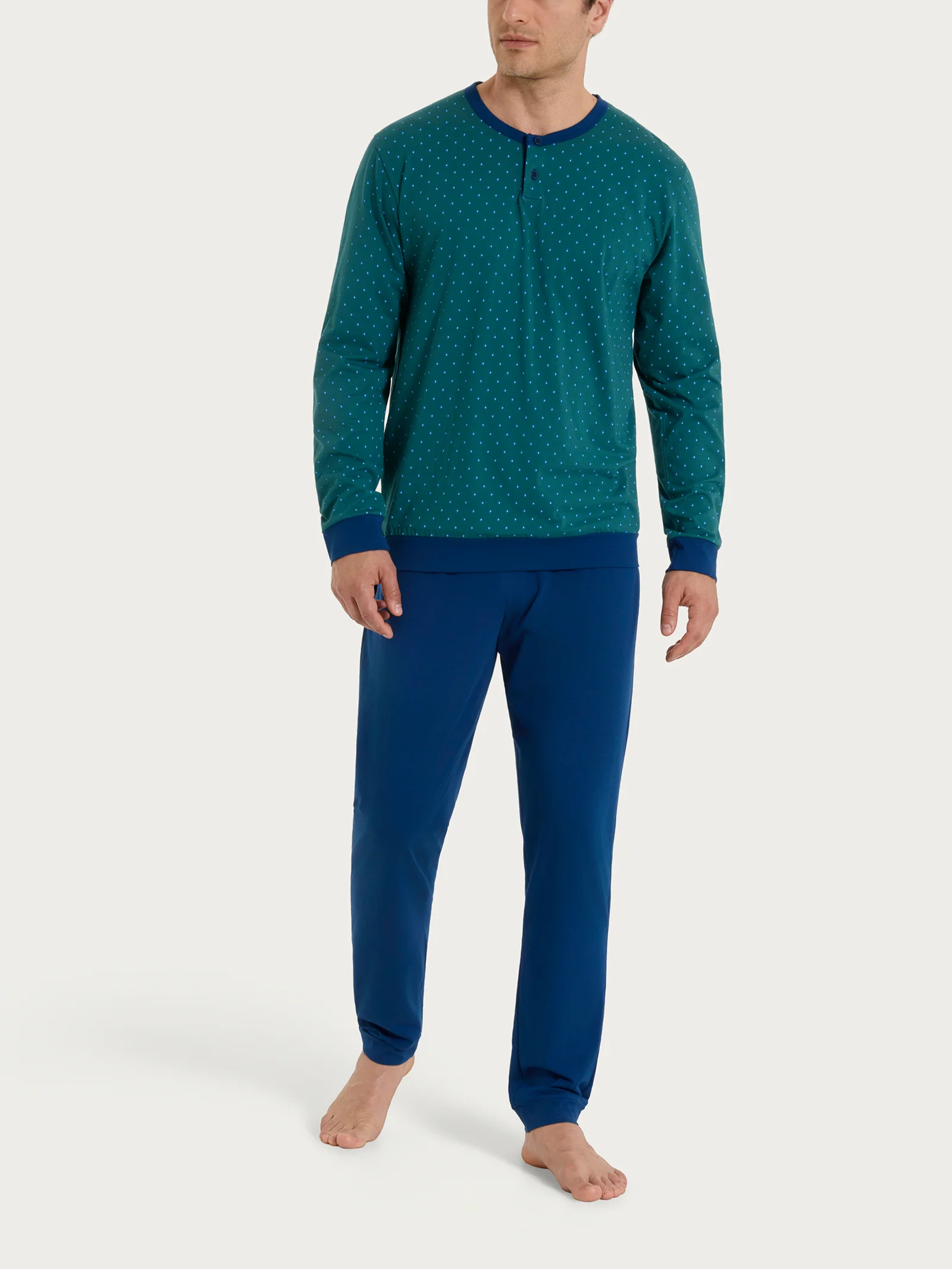 Pigiama a serafino con micro rombi in Jersey di Cotone - Fant. Bayberry