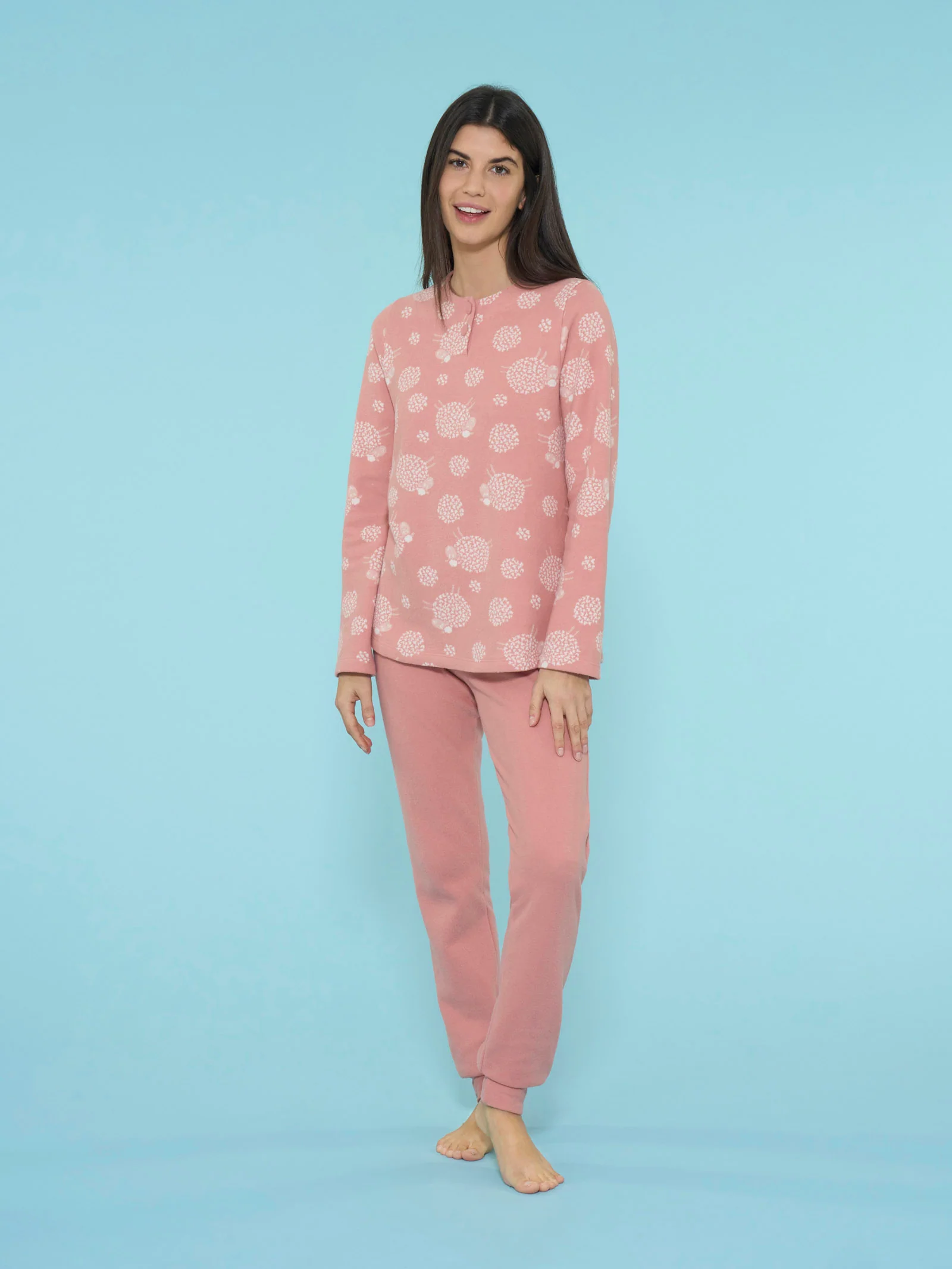 Pigiama a serafino con pecorelle in Cotton Eco Pile - Fant.Pesco
