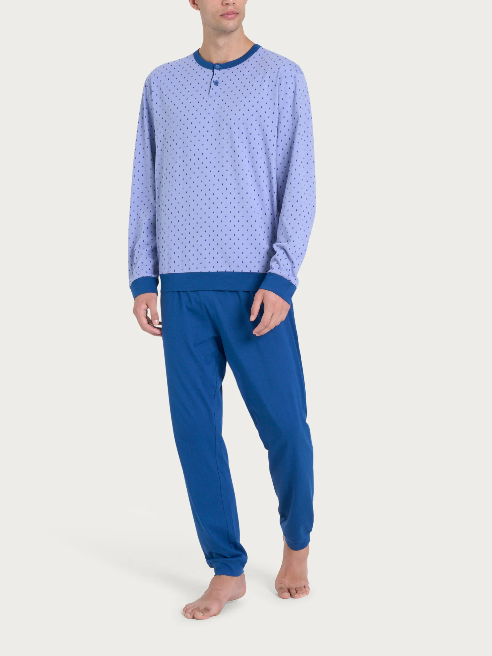 Pigiama a serafino con stile geometrico in Jersey di Cotone 44-56 - Fant. Purple Impression