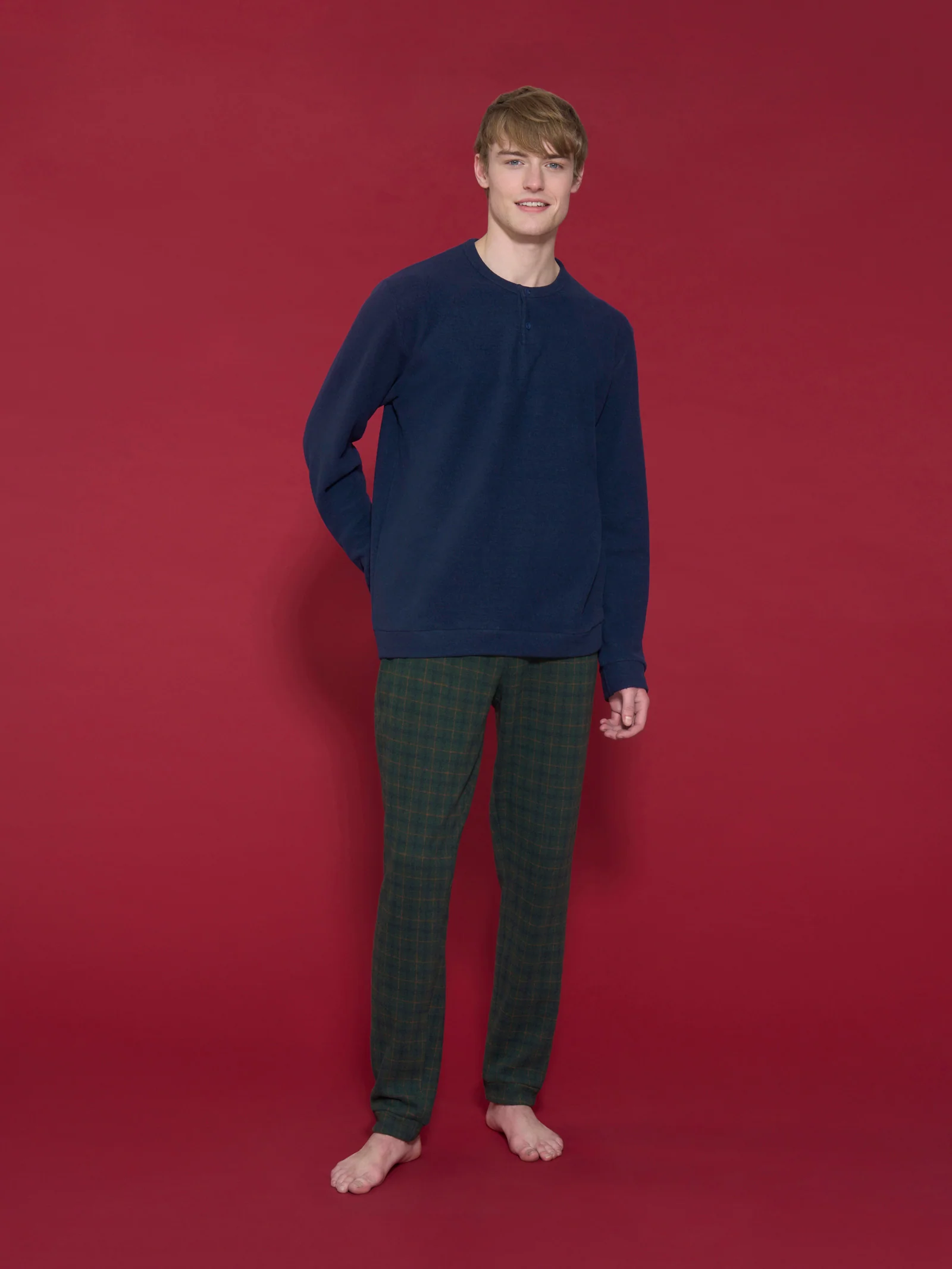 Pigiama a serafino in fantasia in Cotton Eco Pile - Fant.Smeraldo