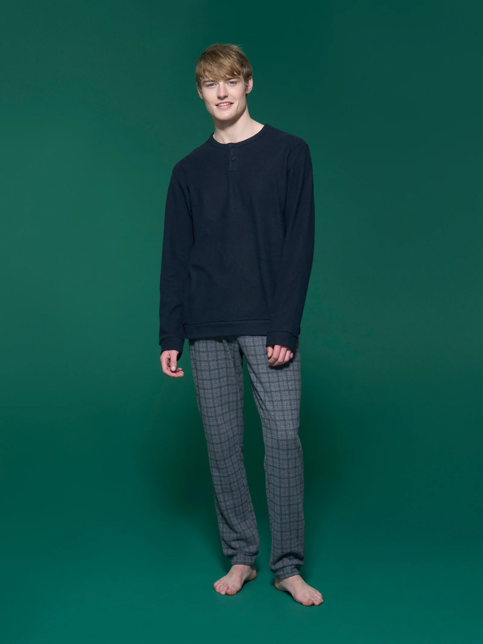 Pigiama a serafino in fantasia in Cotton Eco Pile - Fant.Grigio Mel.