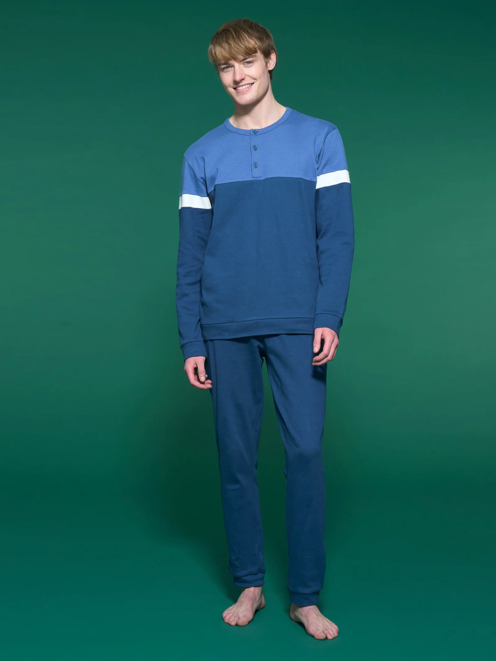 Pigiama a serafino in in interlock di cotone - Fant. Bijou Blue