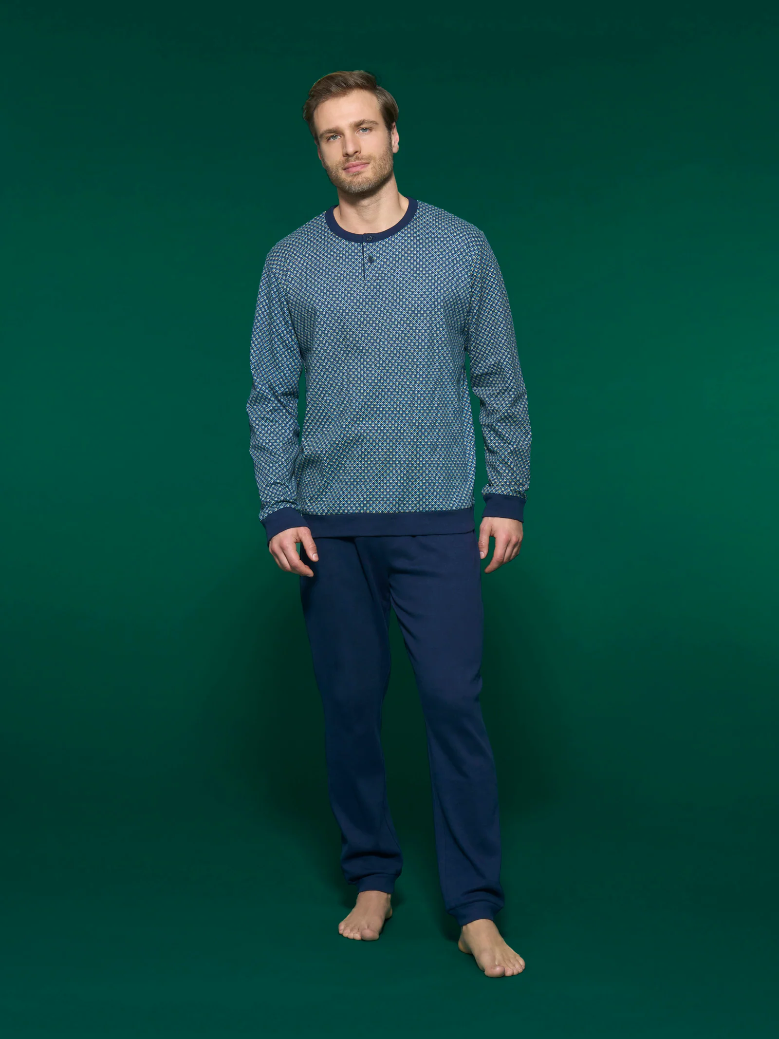 Pigiama a serafino in interlock di caldo cotone - Fant. Navy Blazer