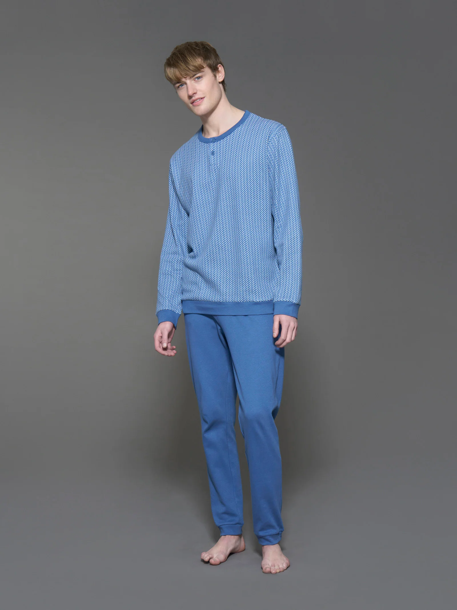 Pigiama a serafino in interlock di caldo cotone - Fant. Bijou Blue