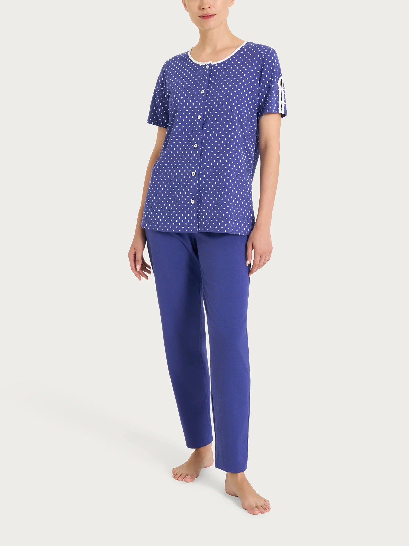 Pigiama aperto a pois in Jersey di cotone - Navy Blue Pois