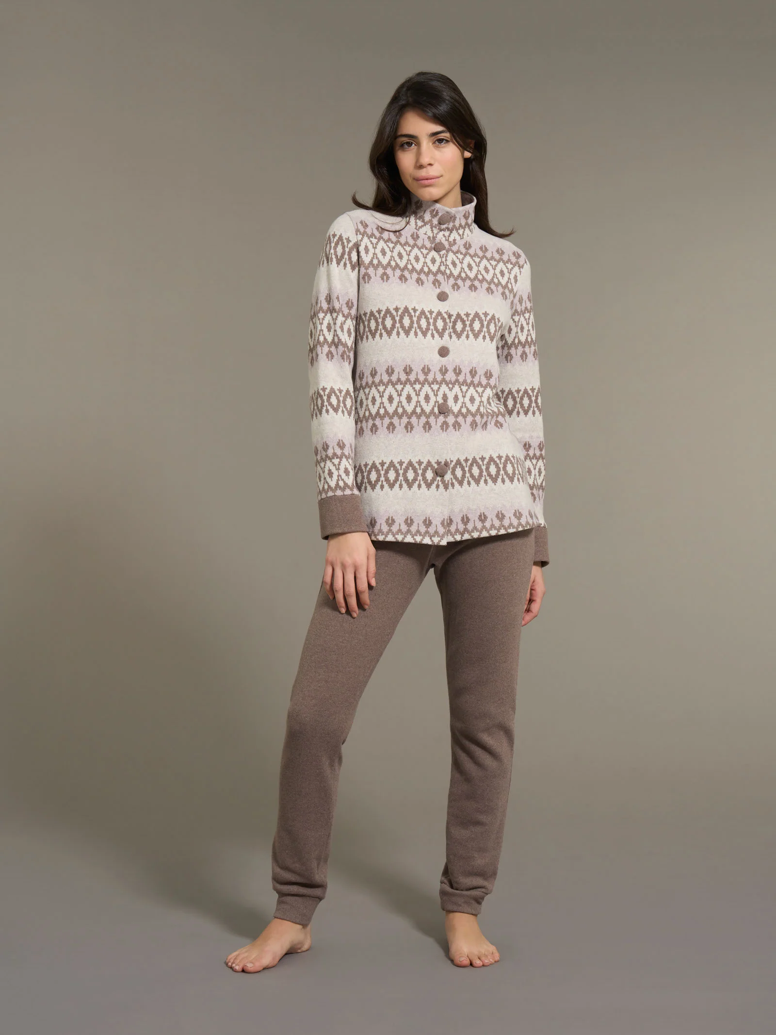 Pigiama aperto con collo alto in Cotton Eco Pile - Fant.Cammello