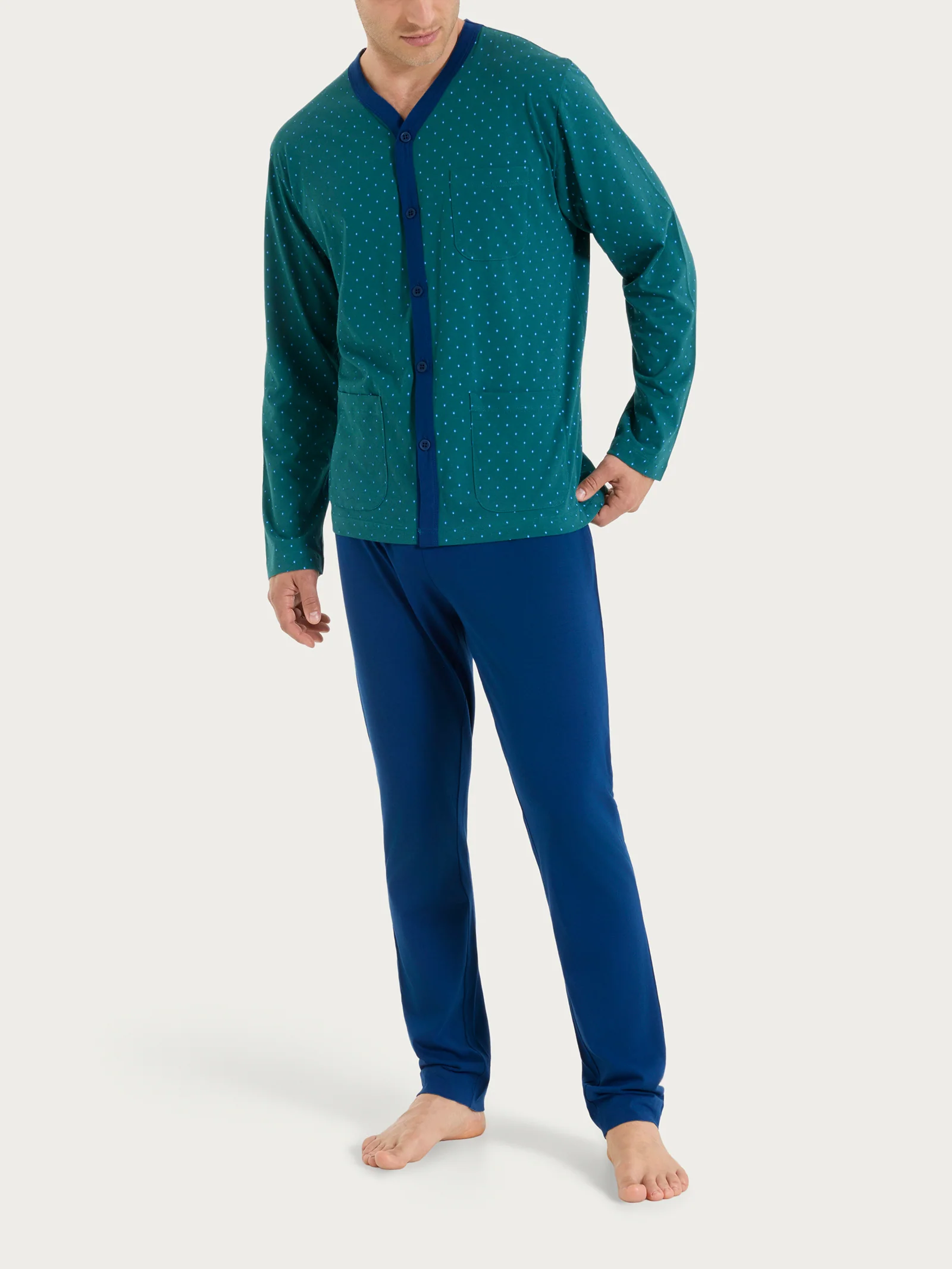 Pigiama aperto con micro rombi in Jersey di Cotone 44-56 - Fant. Bayberry