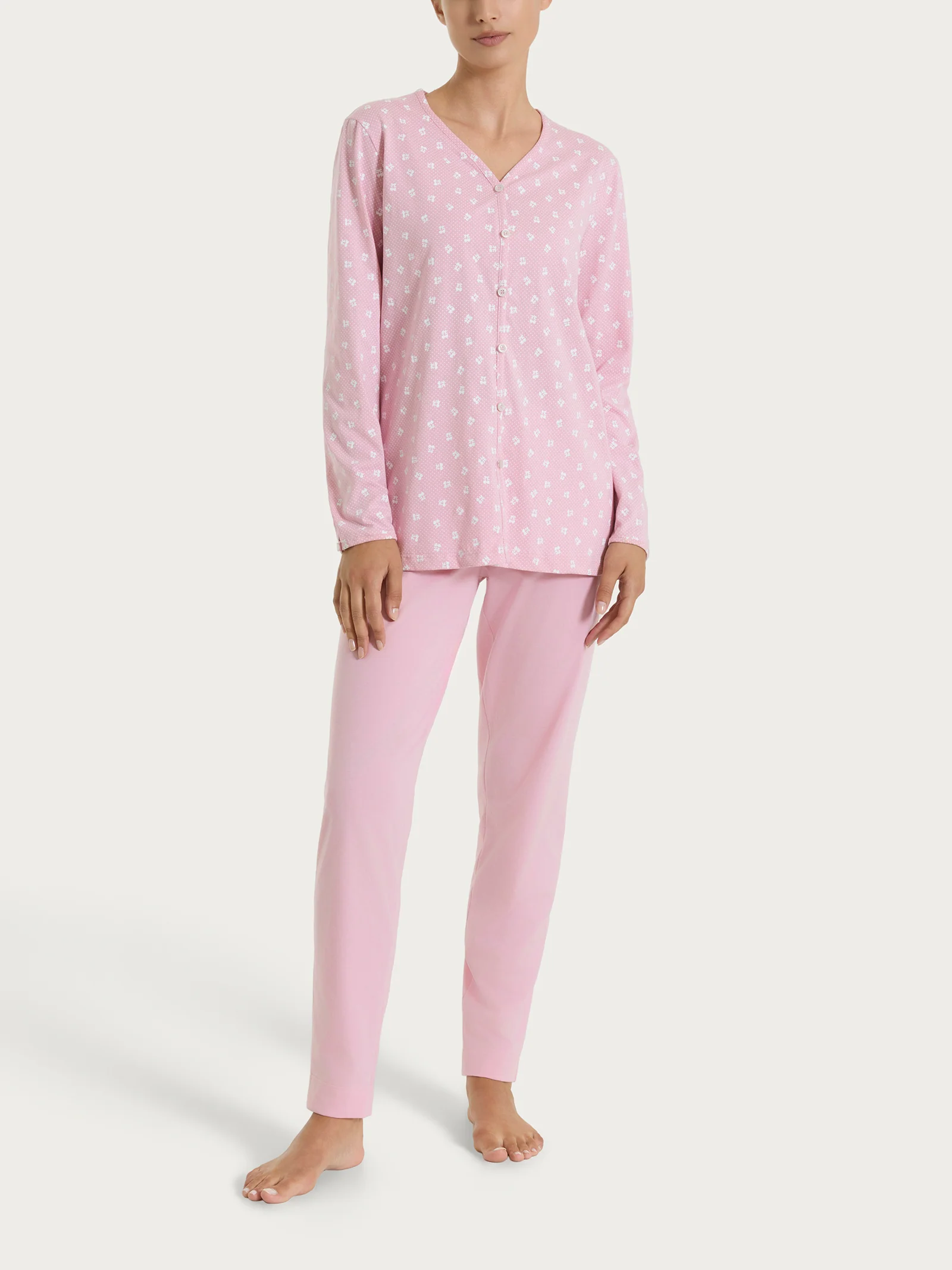 Pigiama aperto in fantasia in Jersey di cotone 52-56 - Fant. Cameo Pink