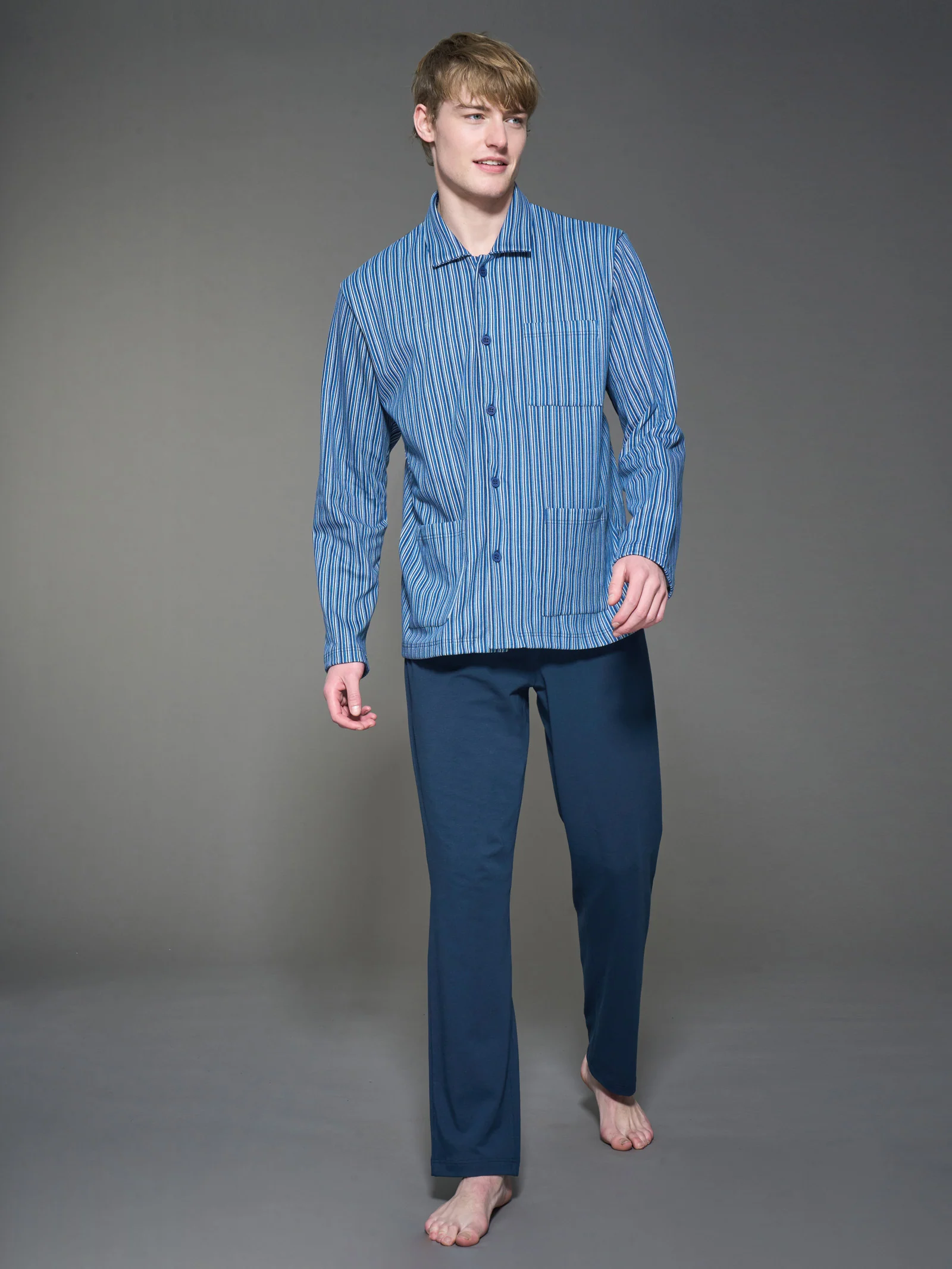 Pigiama aperto in interlock di caldo cotone - Fant. Navy Blazer