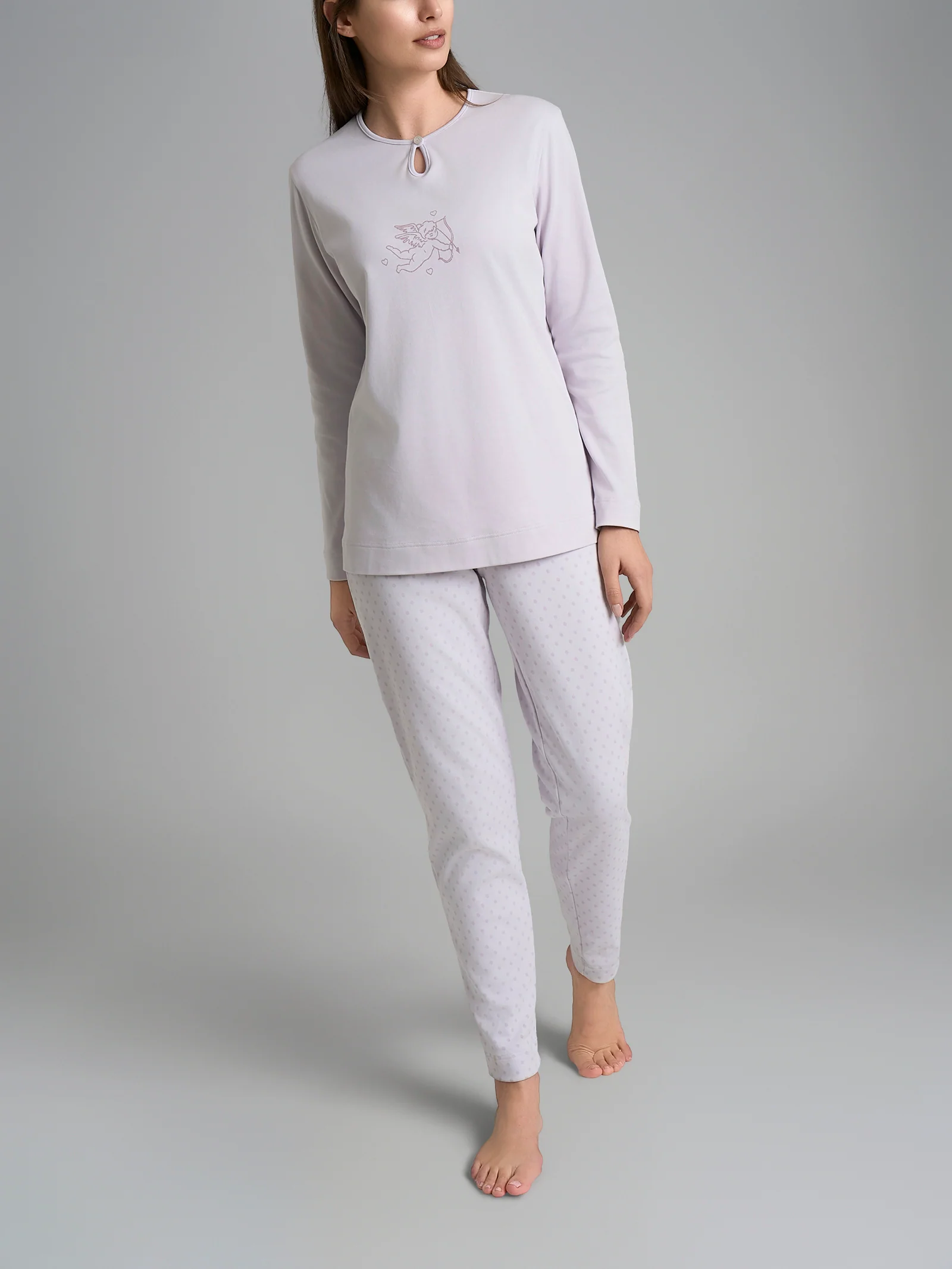 Pigiama con scollo a goccia e dettaglio in Interlock di cotone 56-60 - Fant. Lavender Blue