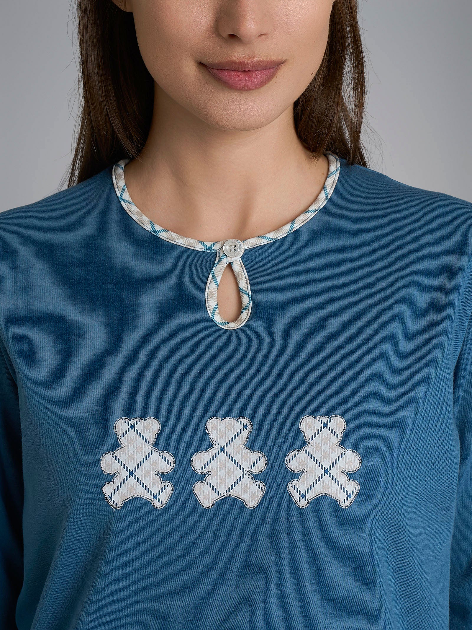 Pigiama con scollo a goccia e dettaglio in Interlock di cotone 56-60 - Fant. Real Teal Tartan - Image 3