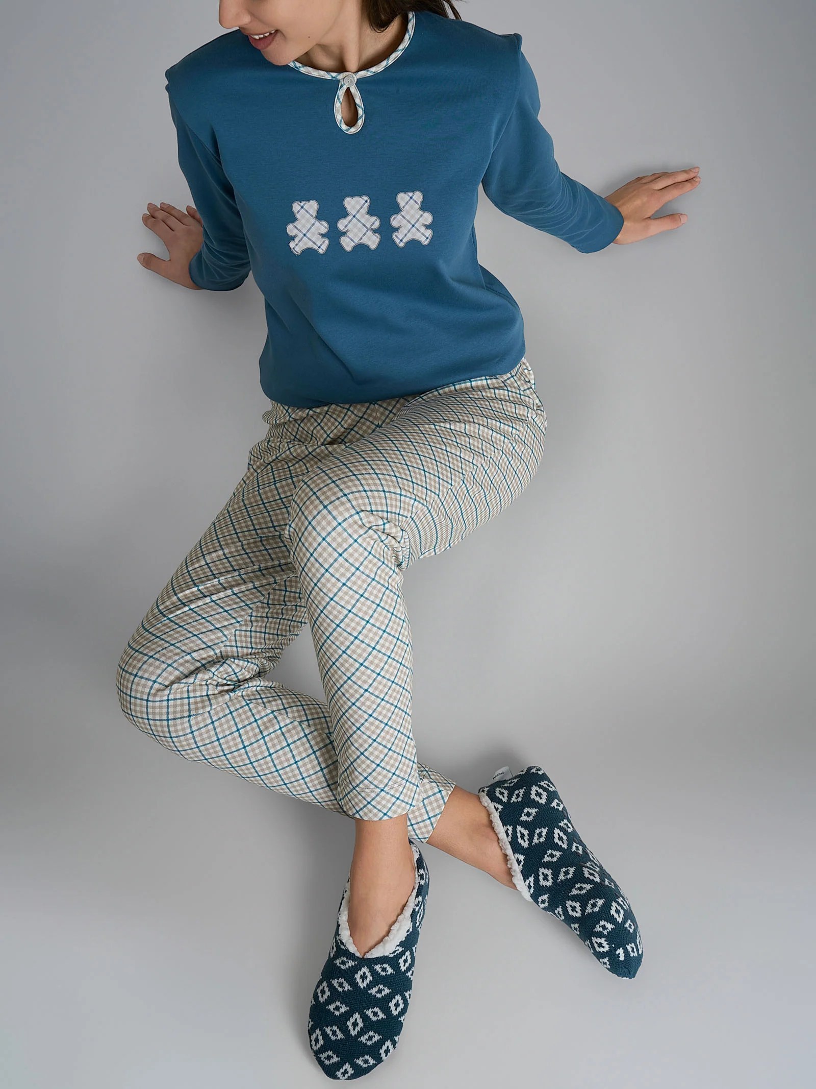 Pigiama con scollo a goccia e dettaglio in Interlock di cotone 56-60 - Fant. Real Teal Tartan - Image 4