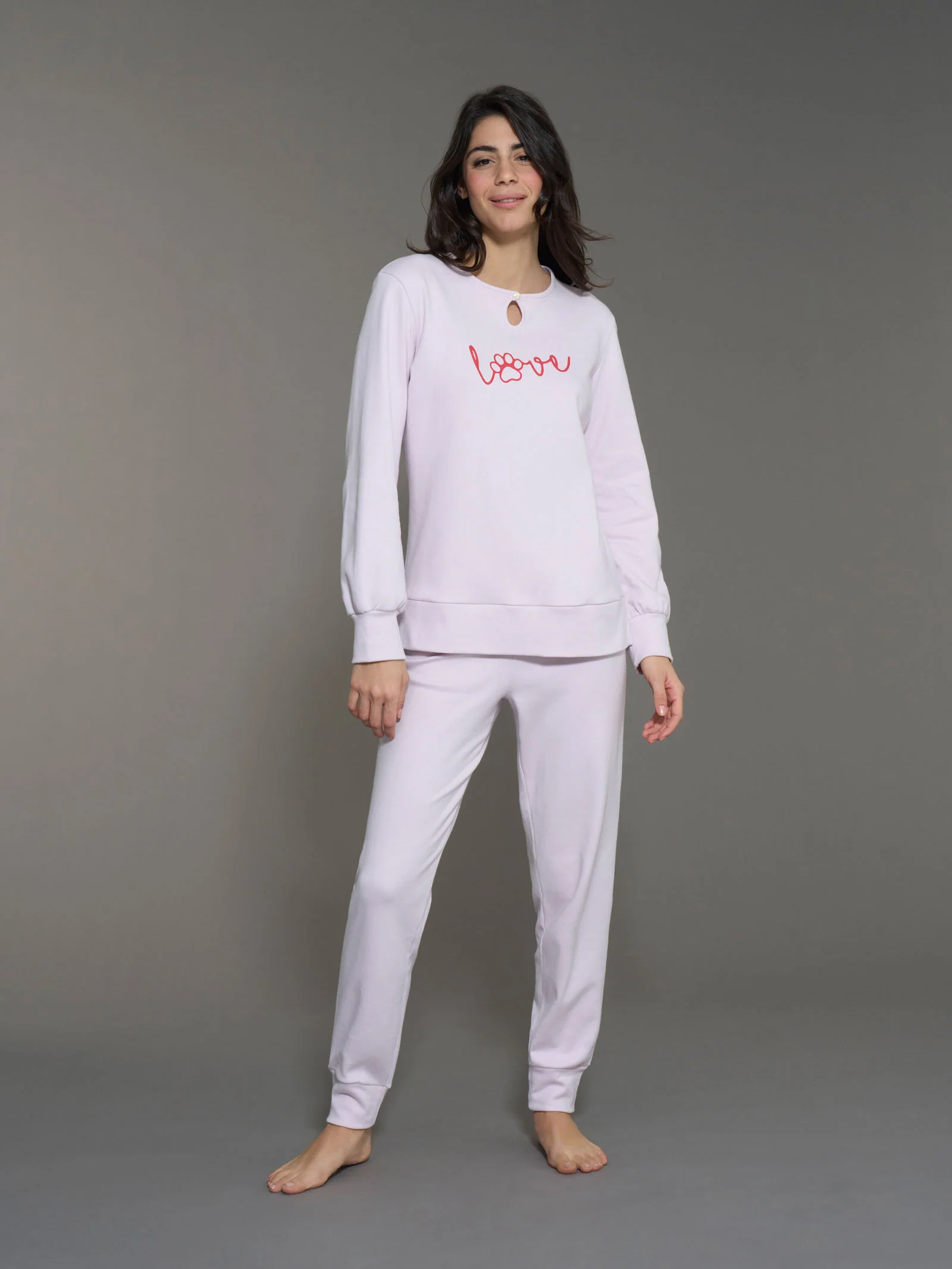 Pigiama con scollo a goccia in interlock di cotone - Lavender Fog