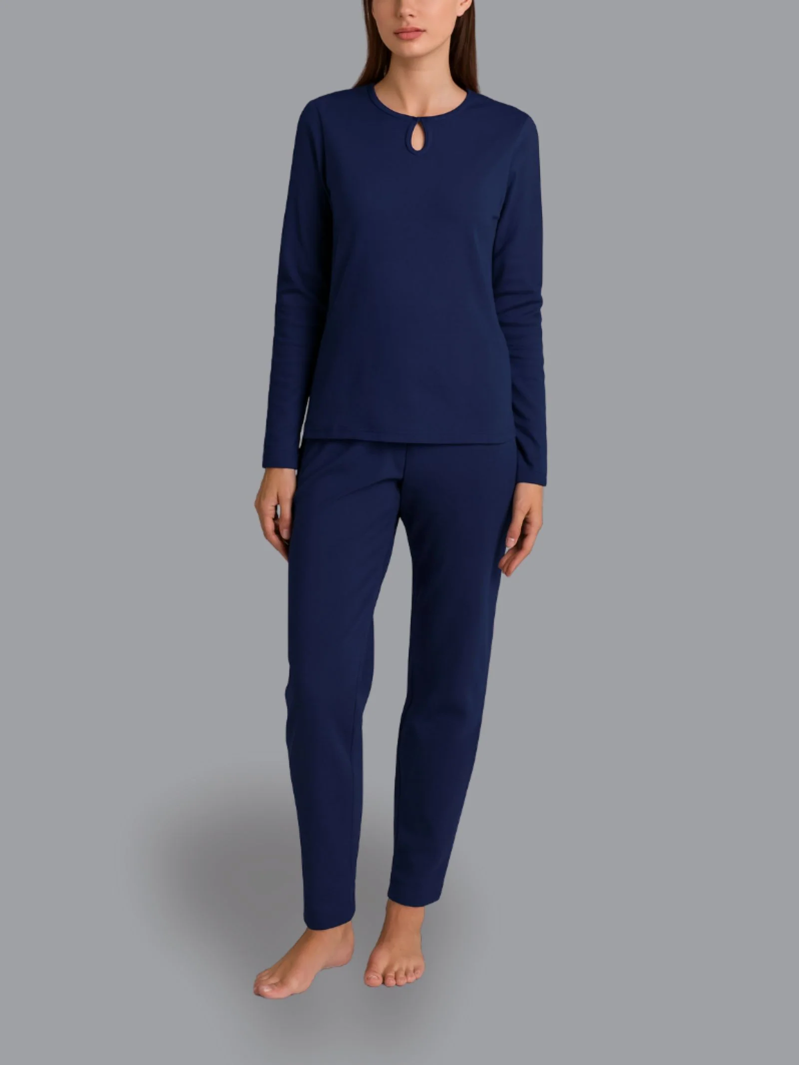 Pigiama con scollo a goccia in Thermo Cotton - Bleu