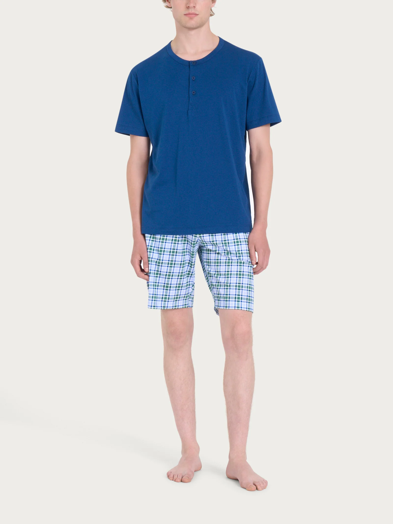 Pigiama corto con fantasia check in Jersey di Cotone - Fant. Posy Green