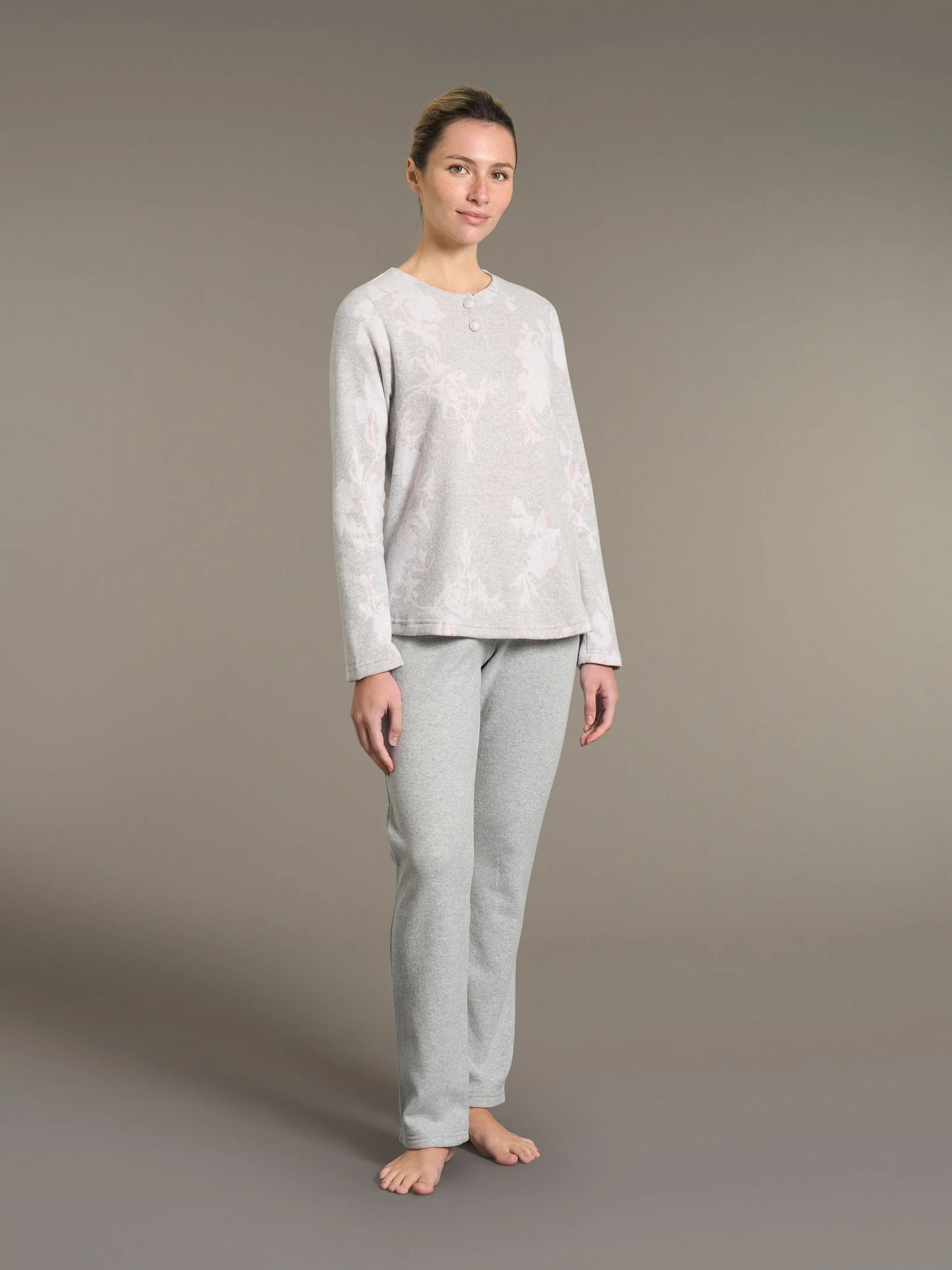 Pigiama floreale a serafino in cotton eco pile  - Fant.Vapore Mel.