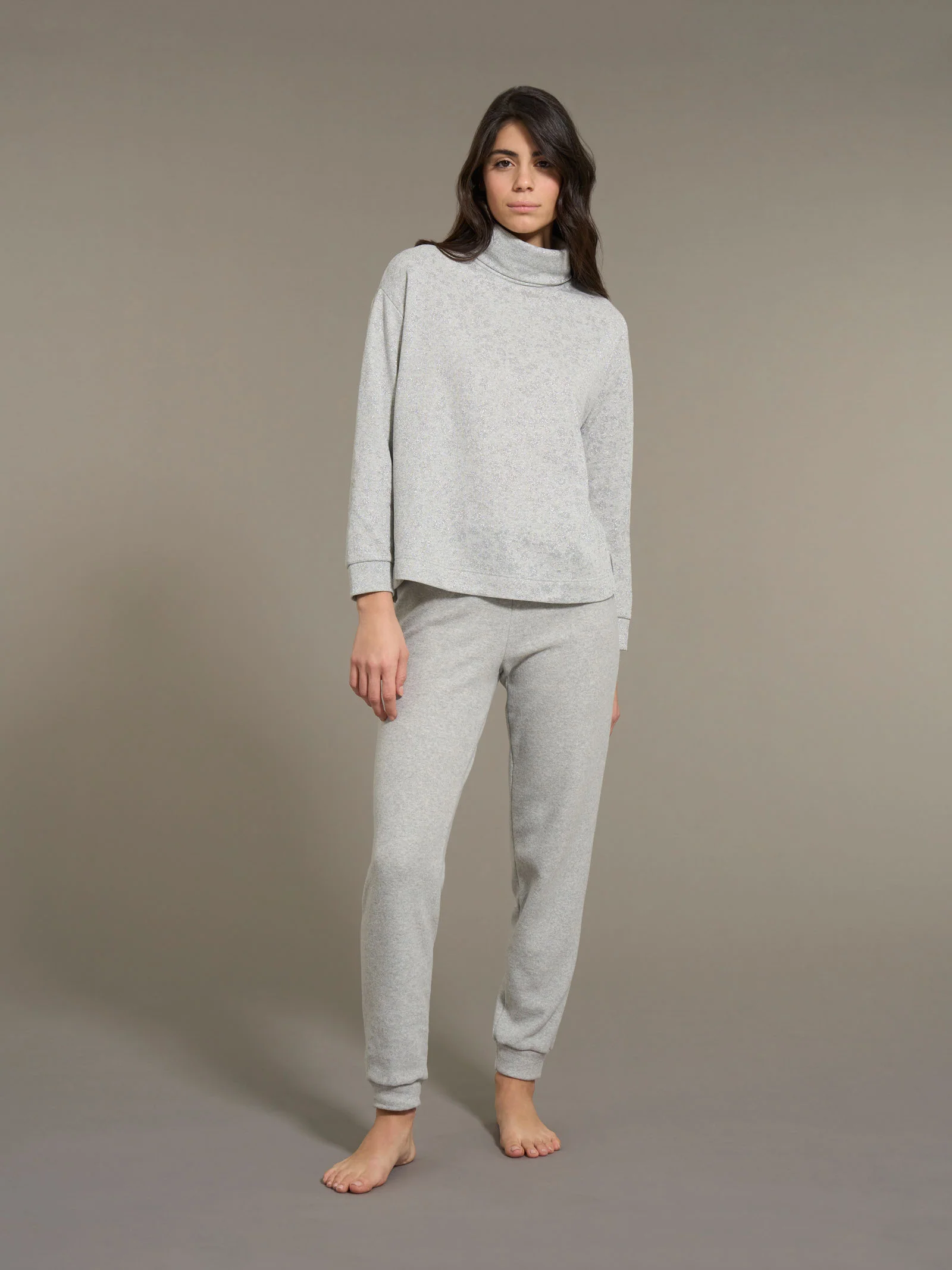 Pigiama floreale con collo a vulcano in Cotton Eco Pile - Fant.Vapore Mel.