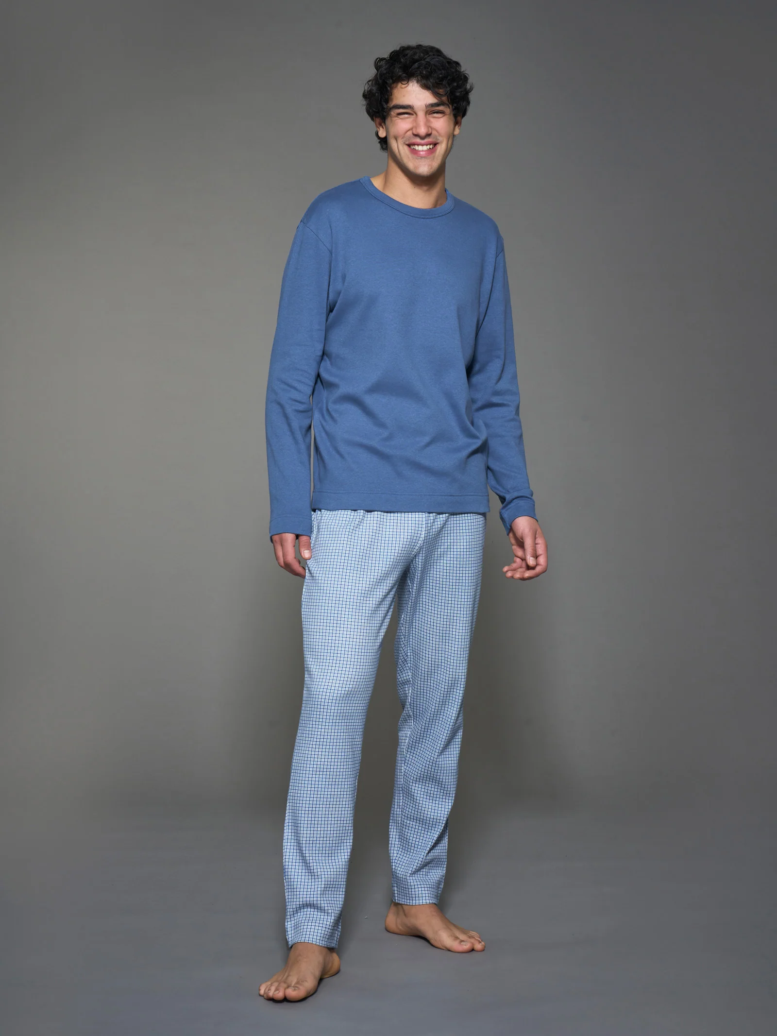 Pigiama girocollo in interlock di caldo cotone - Fant. Bijou Blue