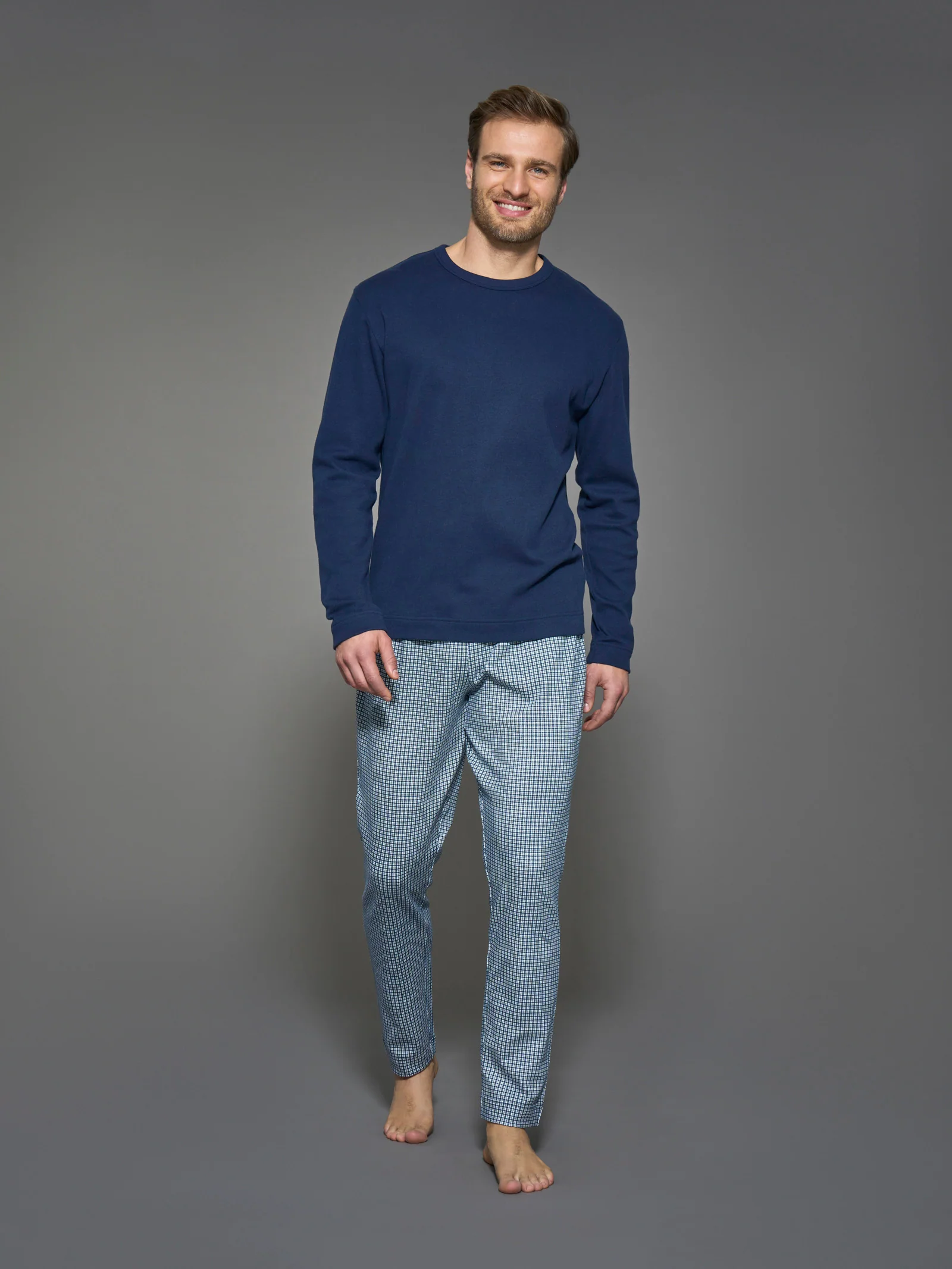 Pigiama girocollo in interlock di caldo cotone - Fant. Navy Blazer