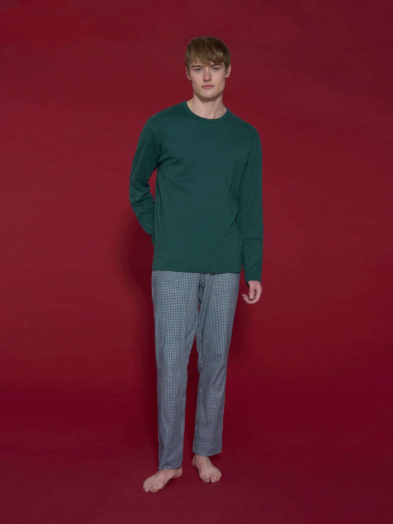 Pigiama girocollo in interlock di caldo cotone - Fant. Bistro Green