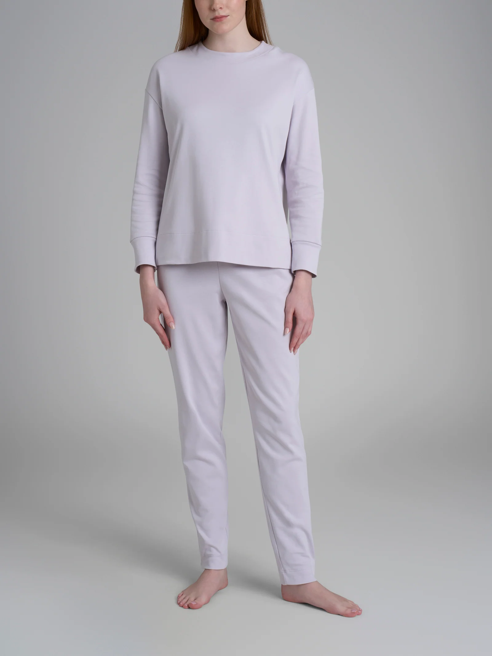 Pigiama girocollo tinta unita in Interlock di cotone - Lavender Blue