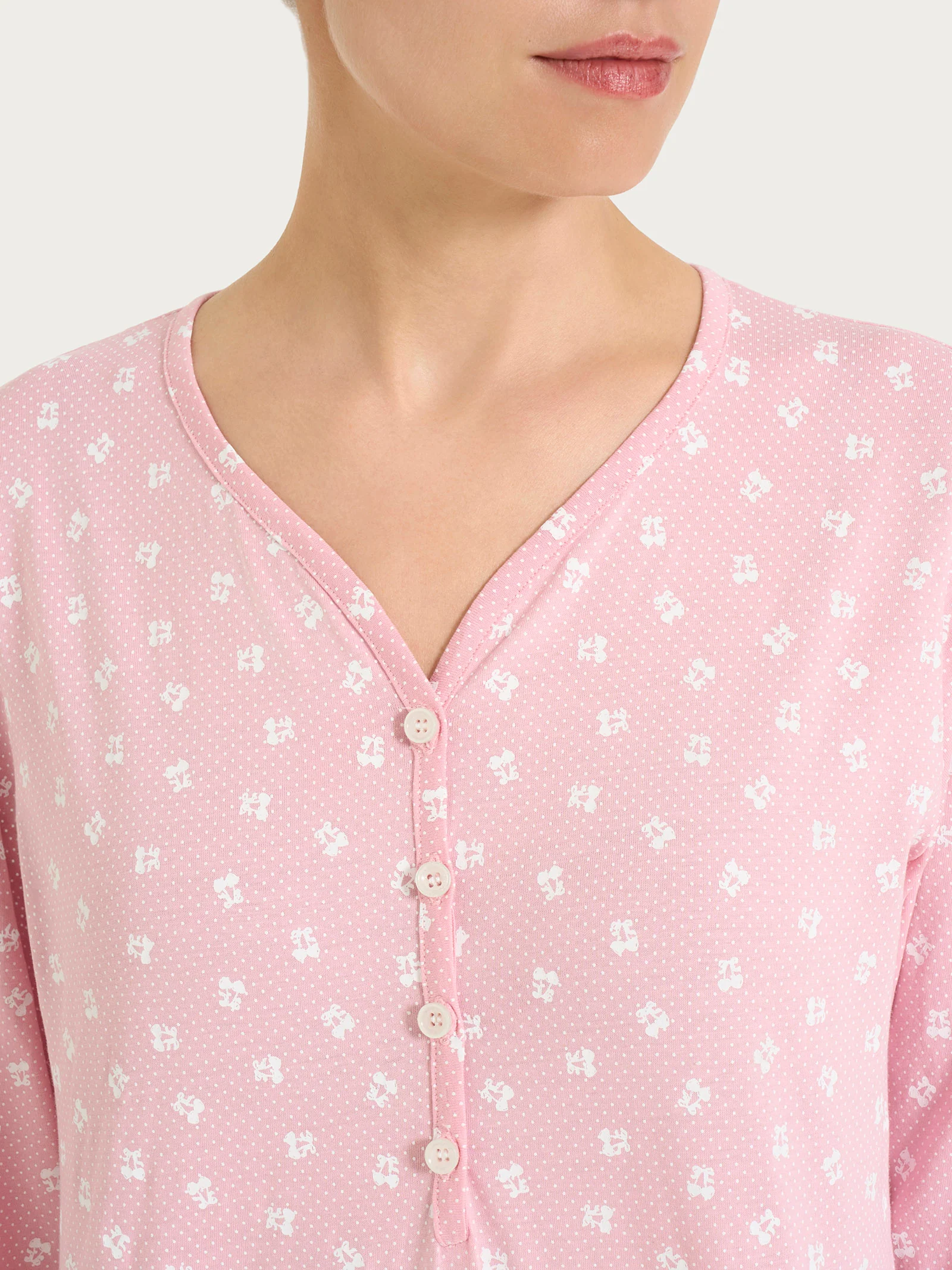 Pigiama in fantasia con collo a serafino in Jersey di cotone 40-50 - Fant. Cameo Pink - Image 3
