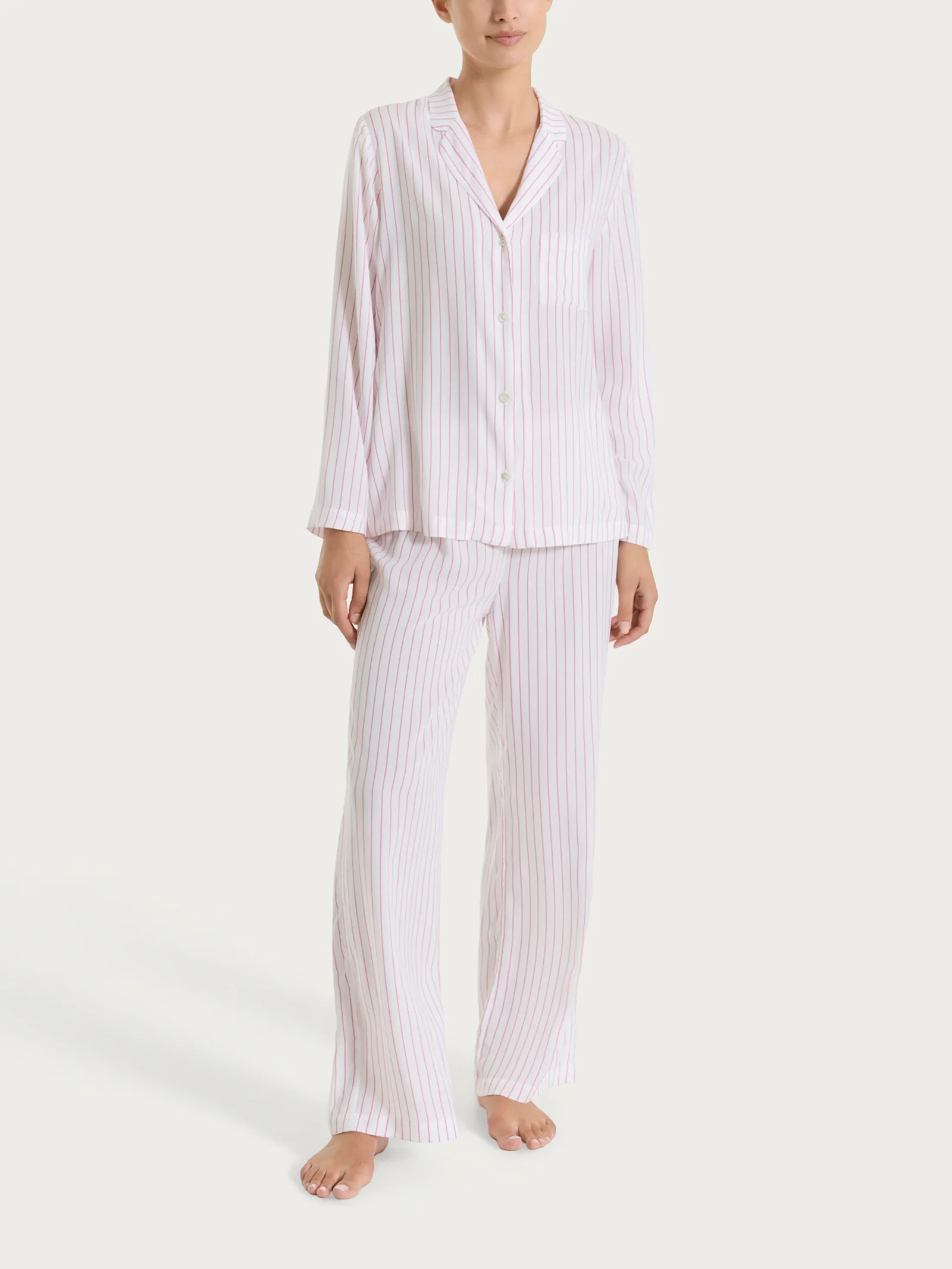 Pigiama lungo a righe in Ecoseta - Fant. Cashmere Rose
