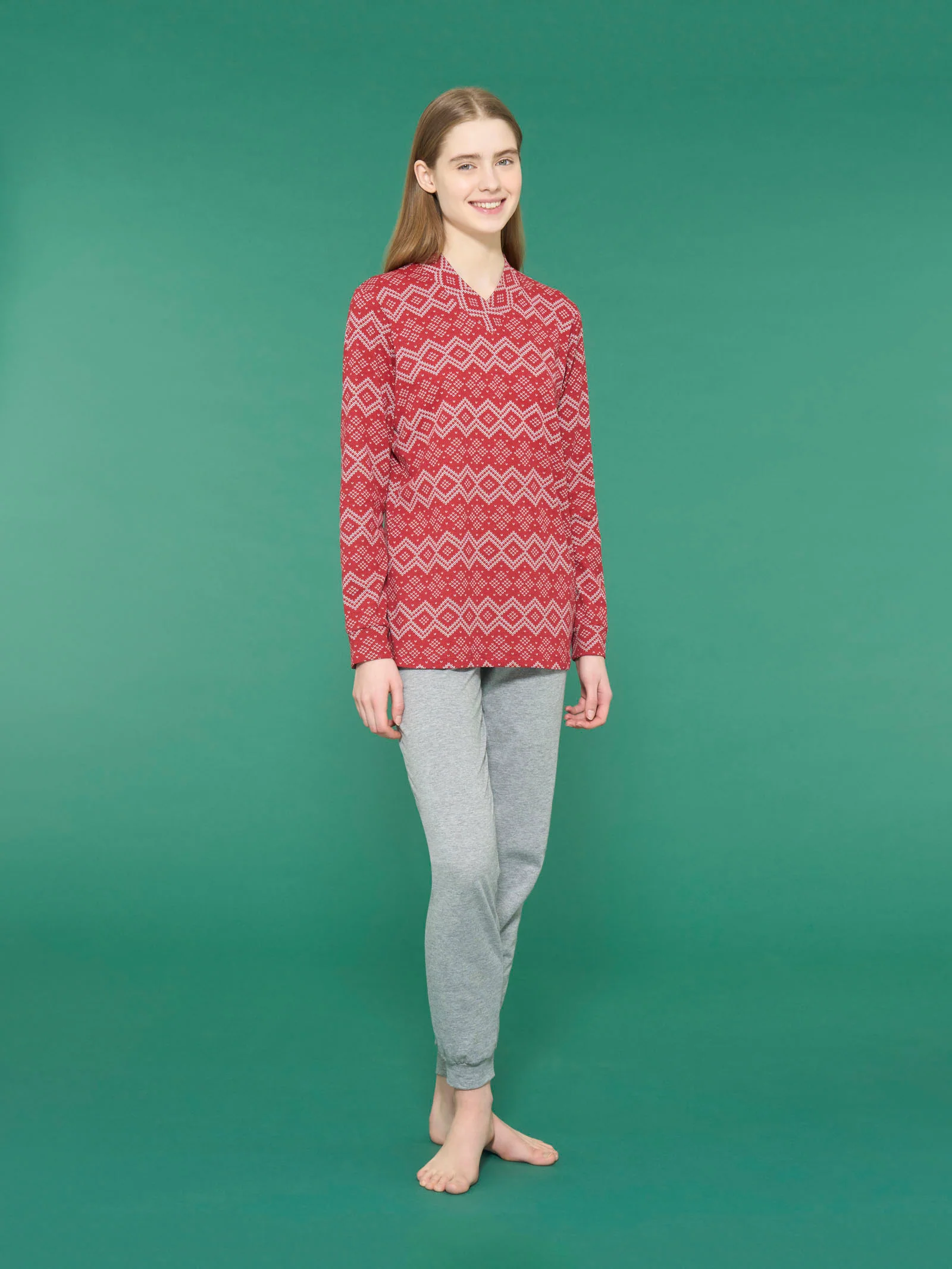 Pigiama natalizio con scollo a V in interlock di caldo cotone - Fant. Salsa