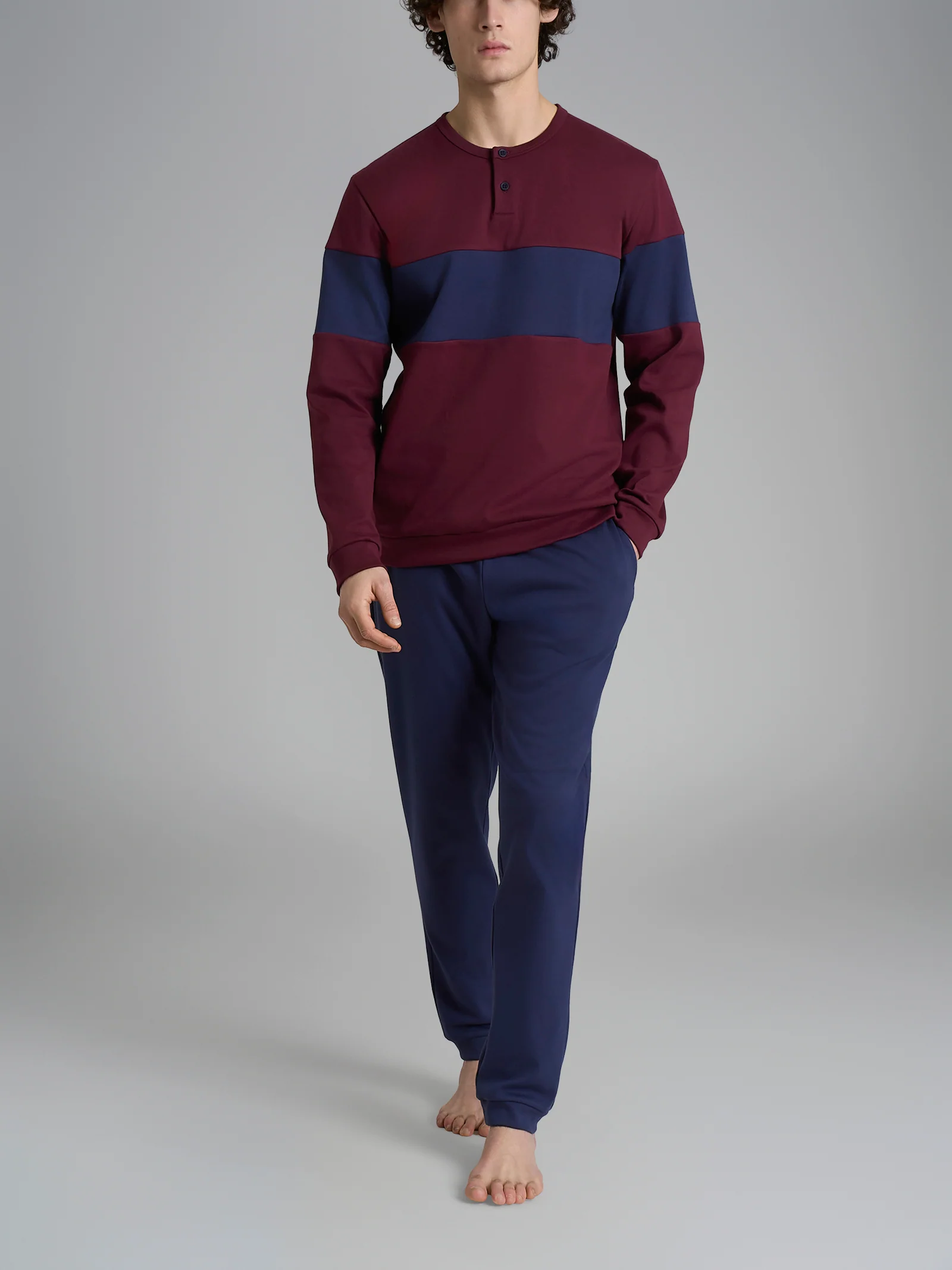 Pigiama serafino con fascia orizzontale in interlock di cotone - Fant. Windsor Wine