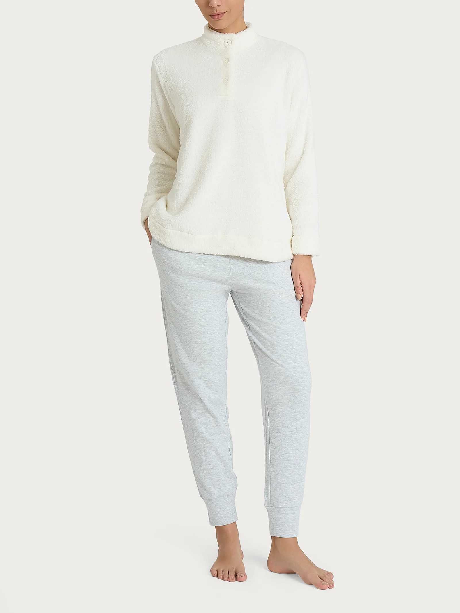 Pigiama serafino in Polar Fleece - Avorio