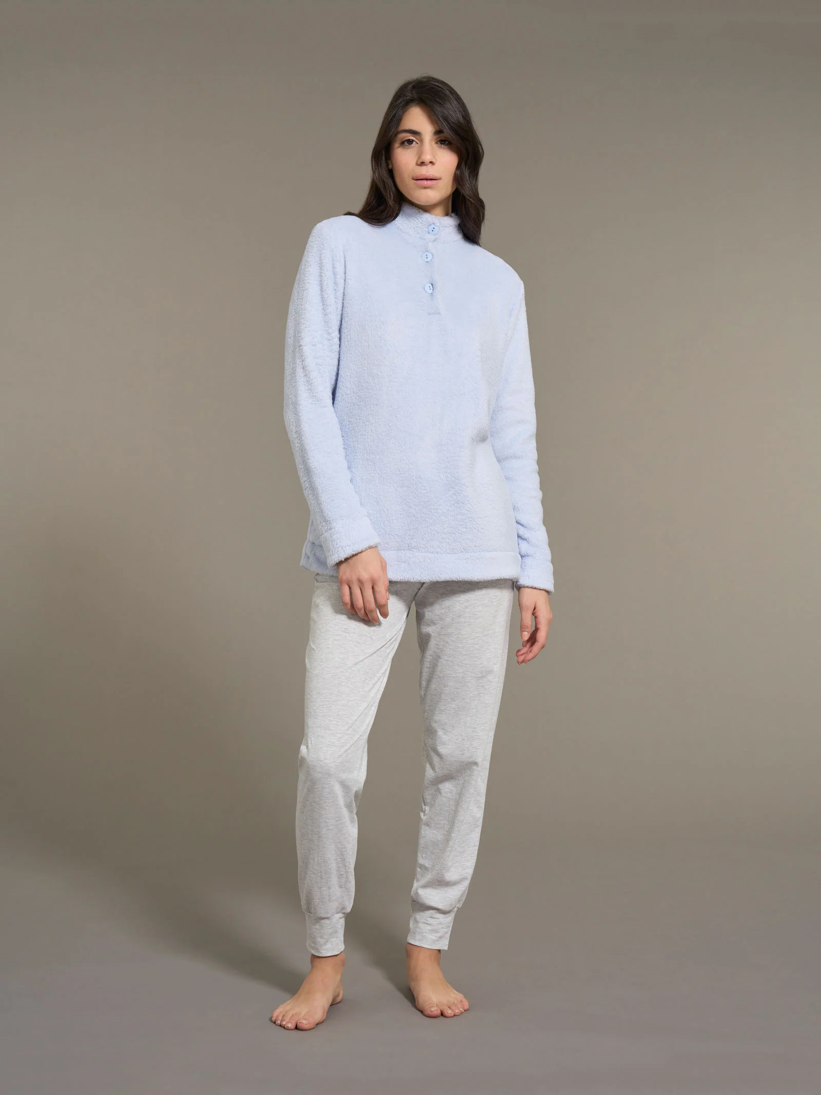 Pigiama serafino in Polar Fleece - Xenon Blue