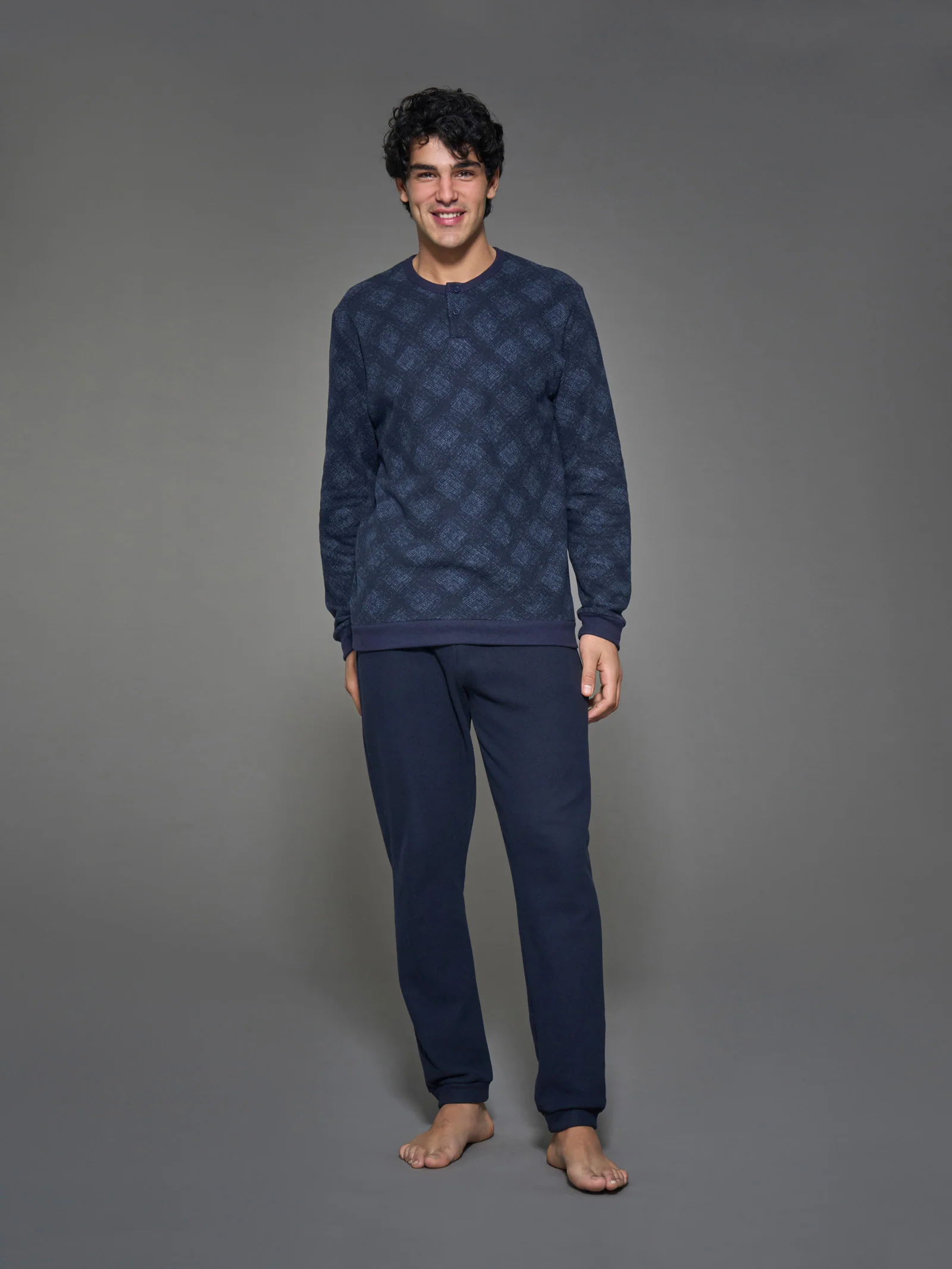 Pigiama tartan a serafino in Cotton Eco Pile - Fant.Delave' Mel.