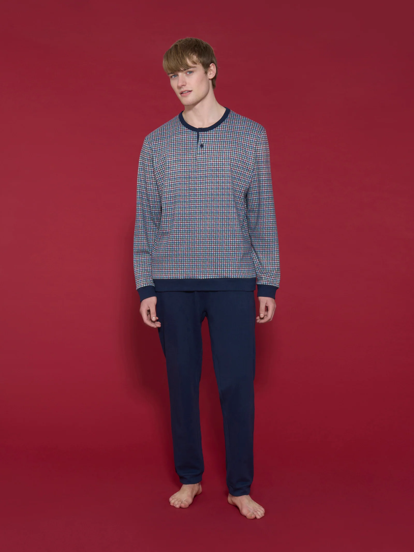 Pigiama tartan a serafino in interlock di cotone - Fant. Zinfandel