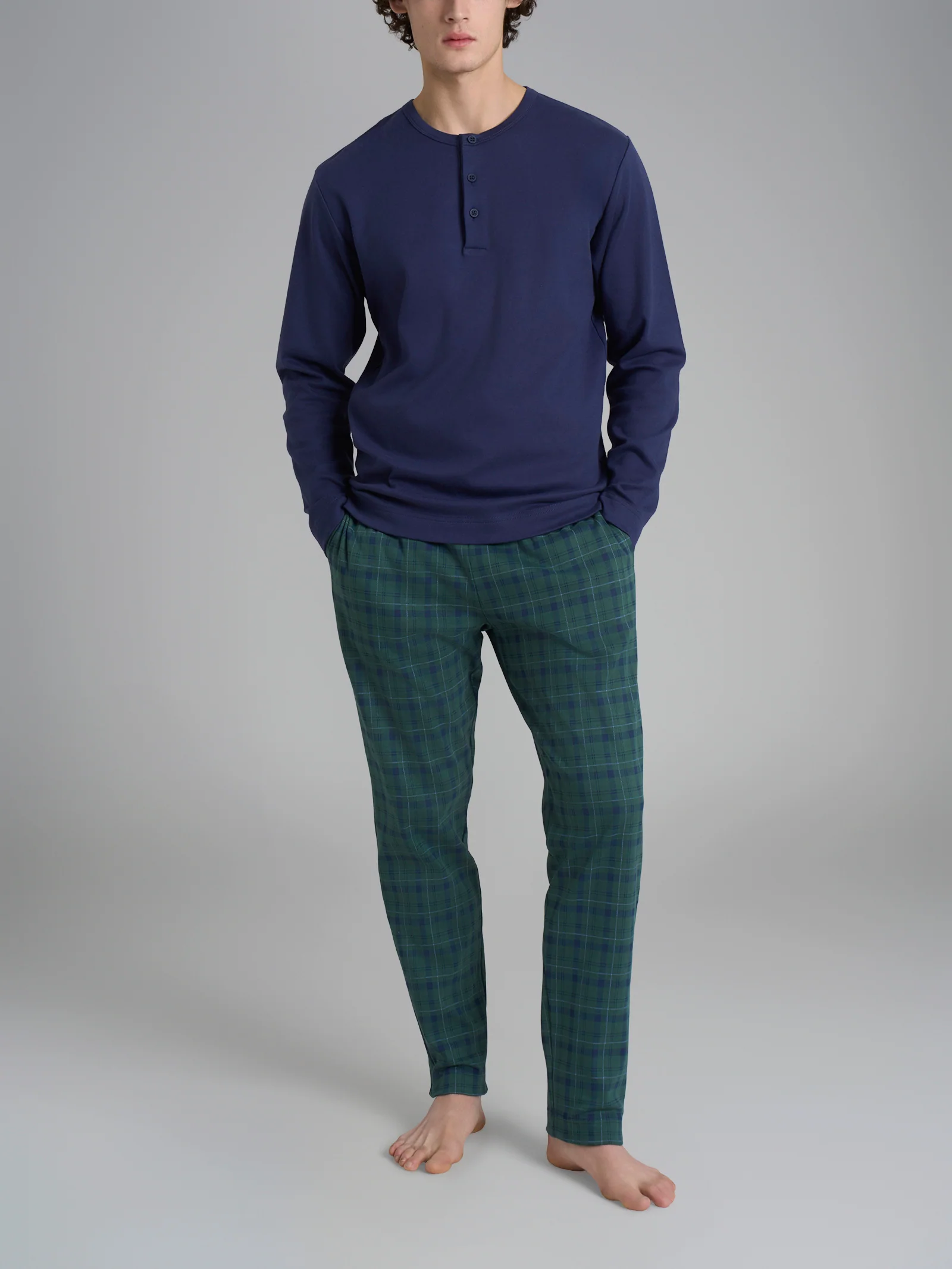 Pigiama tartan a serafino in interlock di cotone - Fant.Trekking Green Tartan