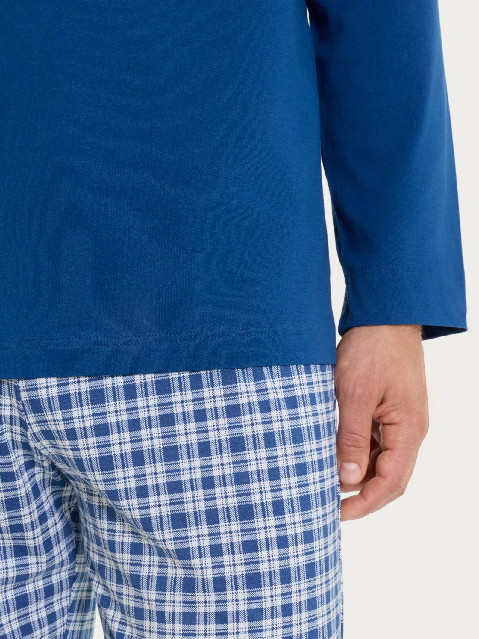 Pigiama tartan a serafino in Jersey di Cotone - Fant. Navy Peony - Image 3