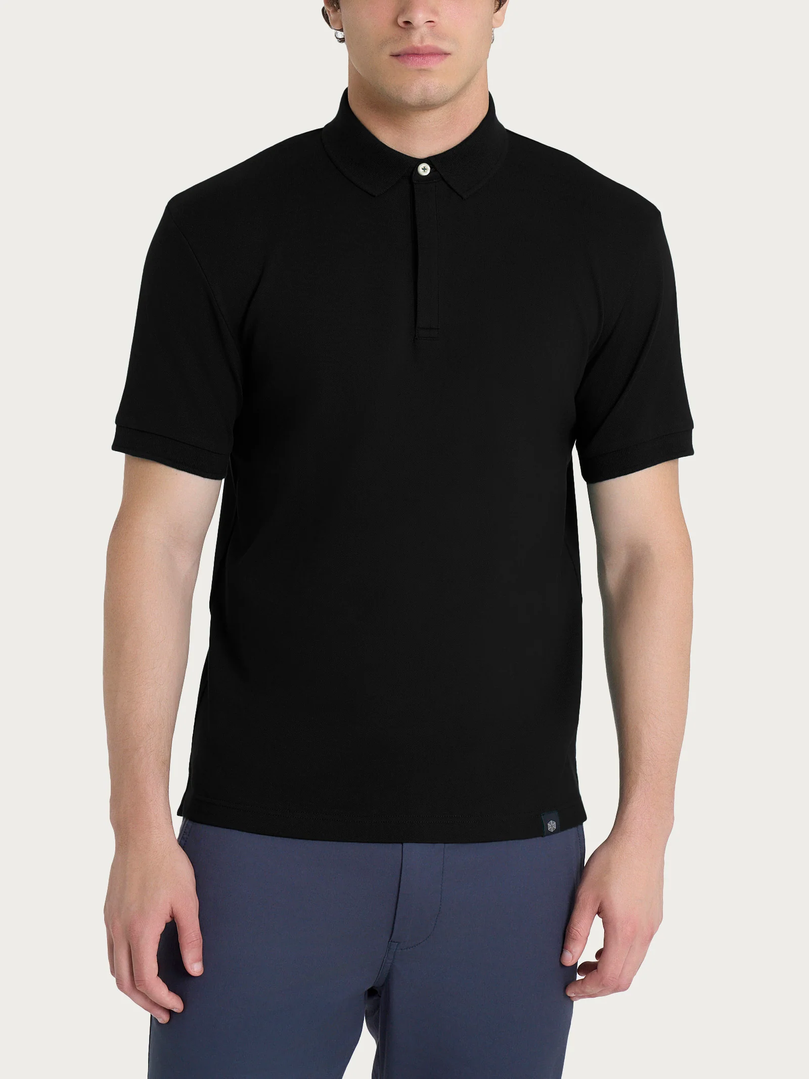 Polo in Eco Cotton Piquet Stretch - Nero