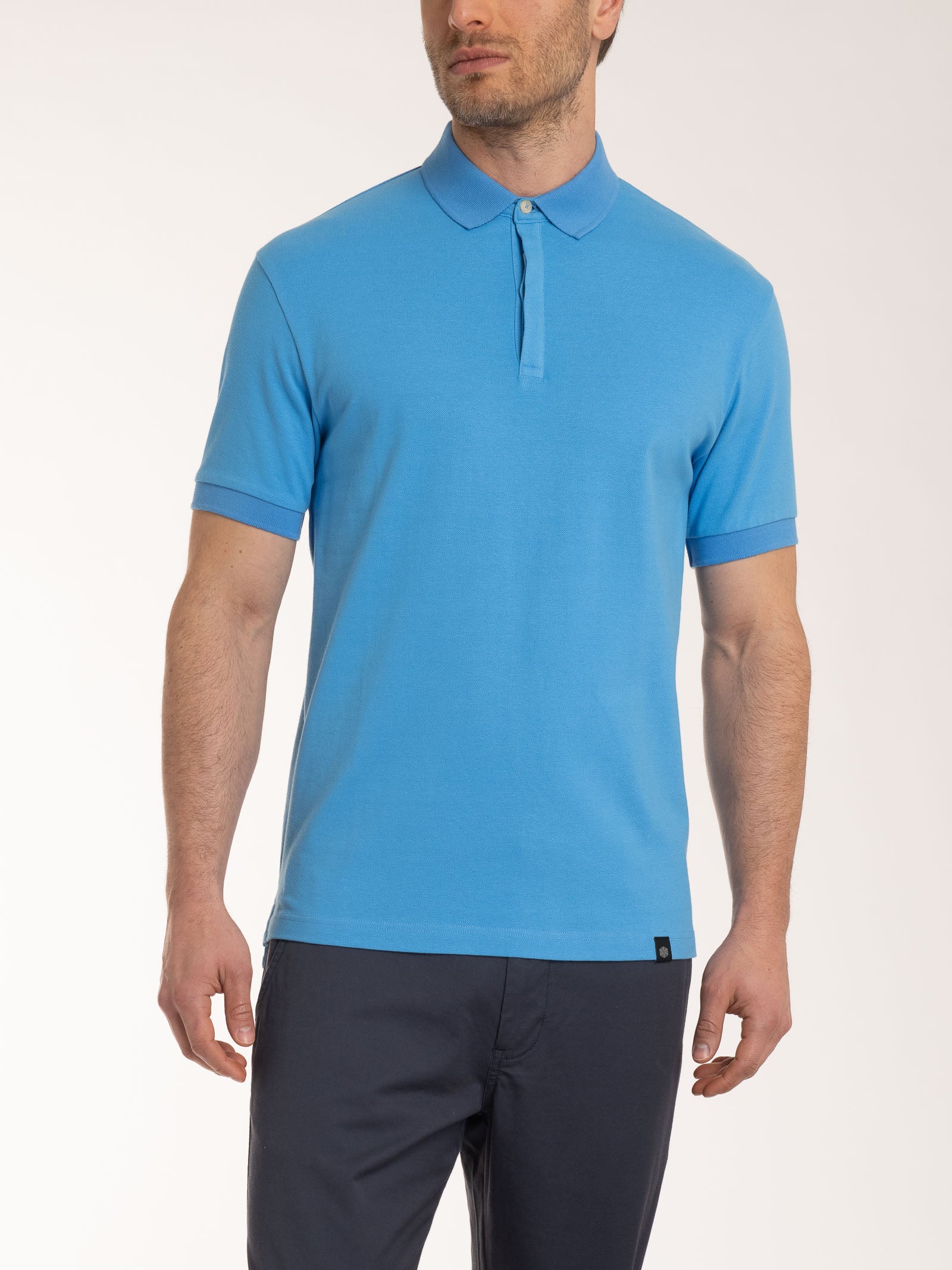 Polo in Eco Cotton Piquet Stretch - Azure Blue