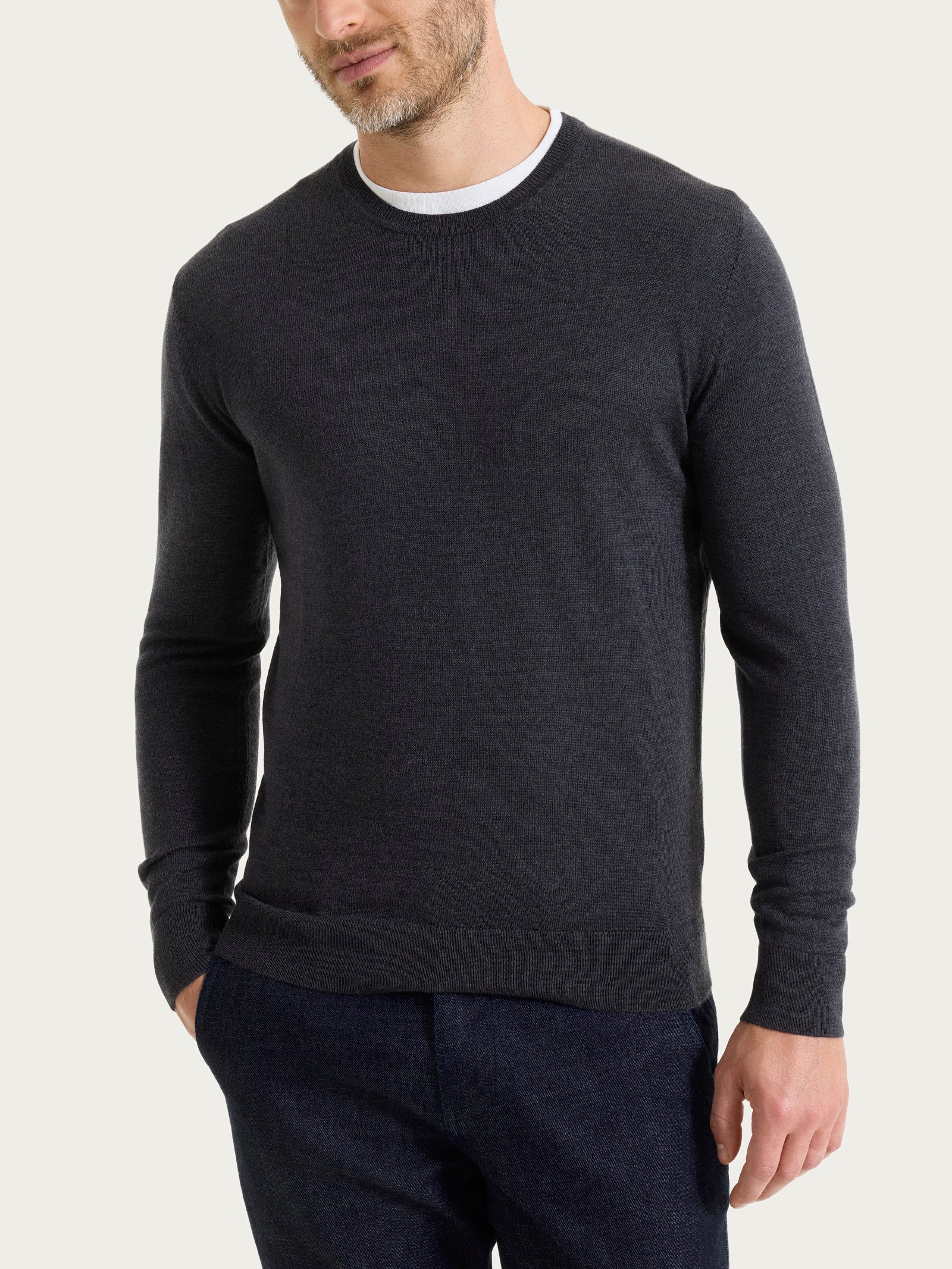 Pull girocollo a maglia unita in Merino Soft - Oscuro Mel.