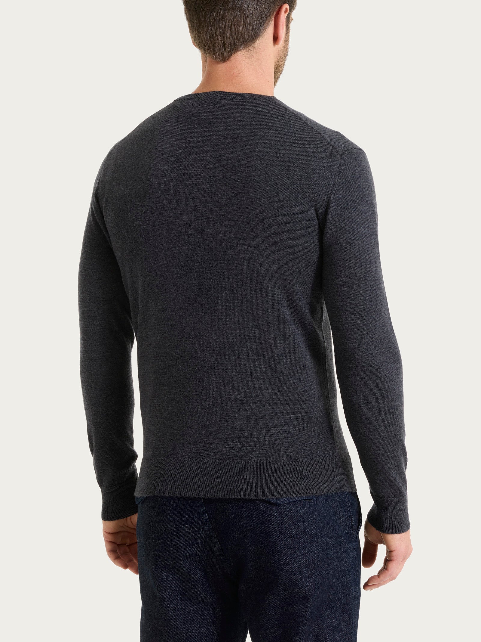 Pull girocollo a maglia unita in Merino Soft - Oscuro Mel. - Image 2