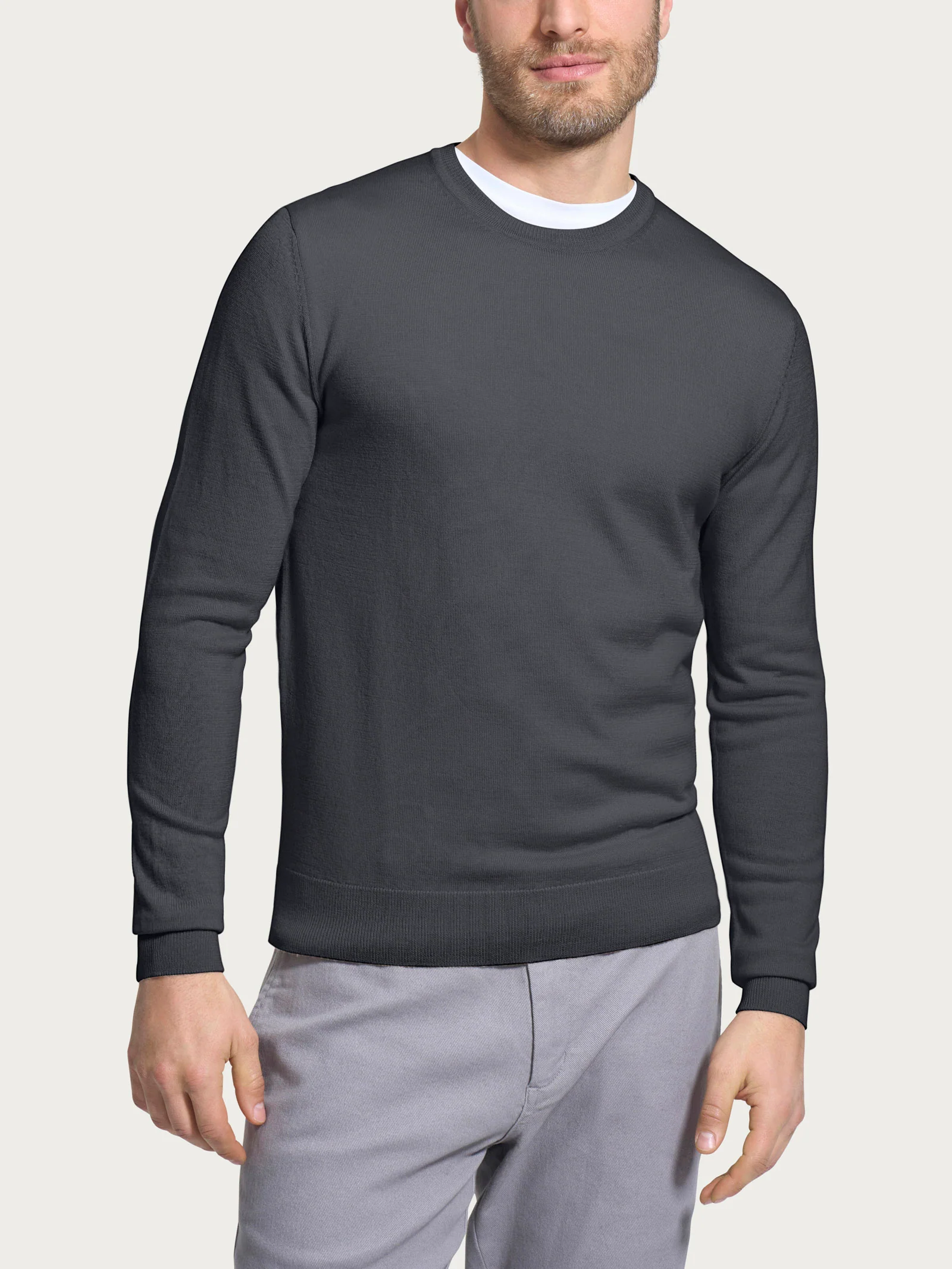Pull girocollo a maglia unita in Merino Soft - Black Oyster