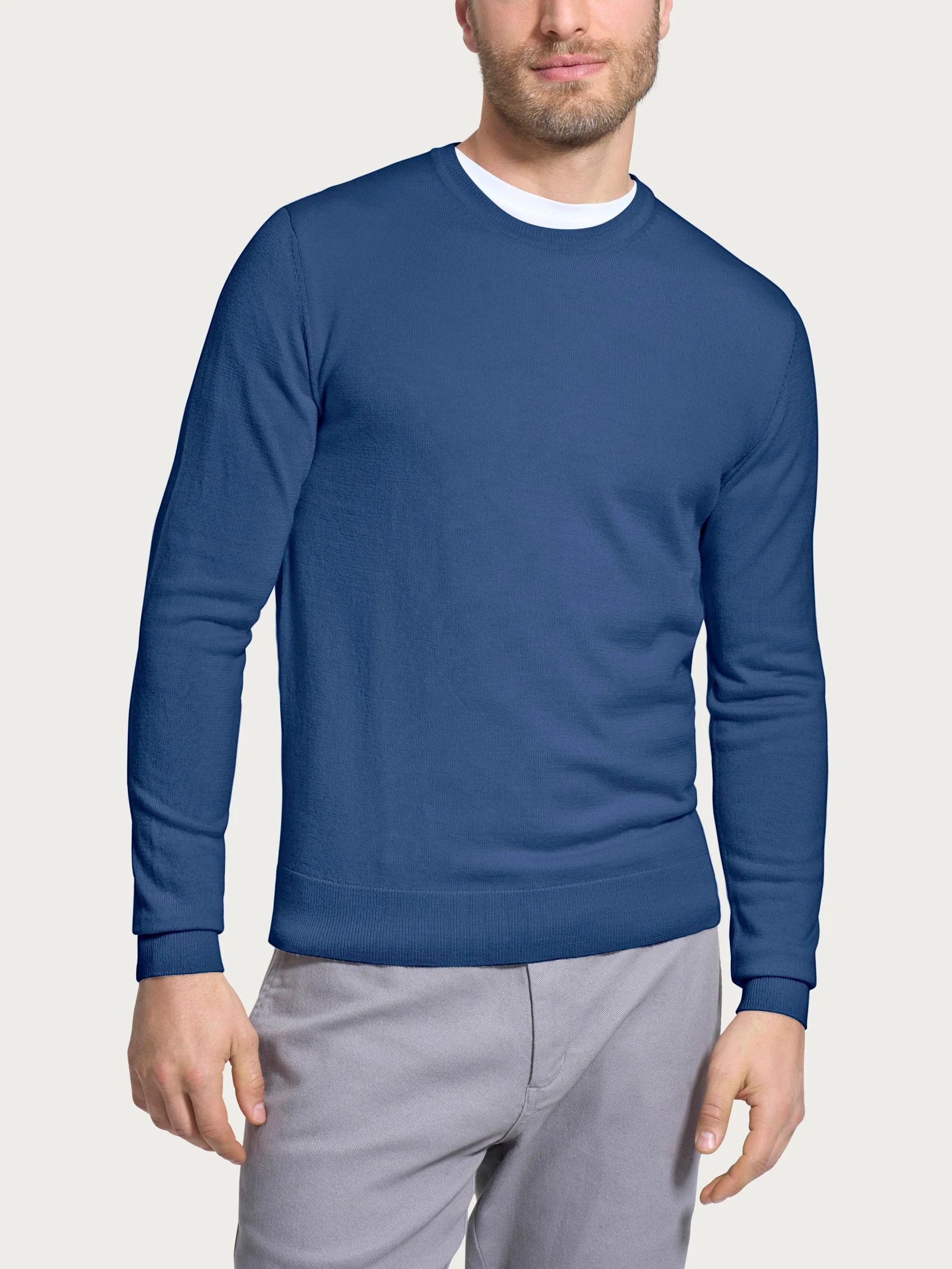 Pull girocollo a maglia unita in Merino Soft - Gray Blue