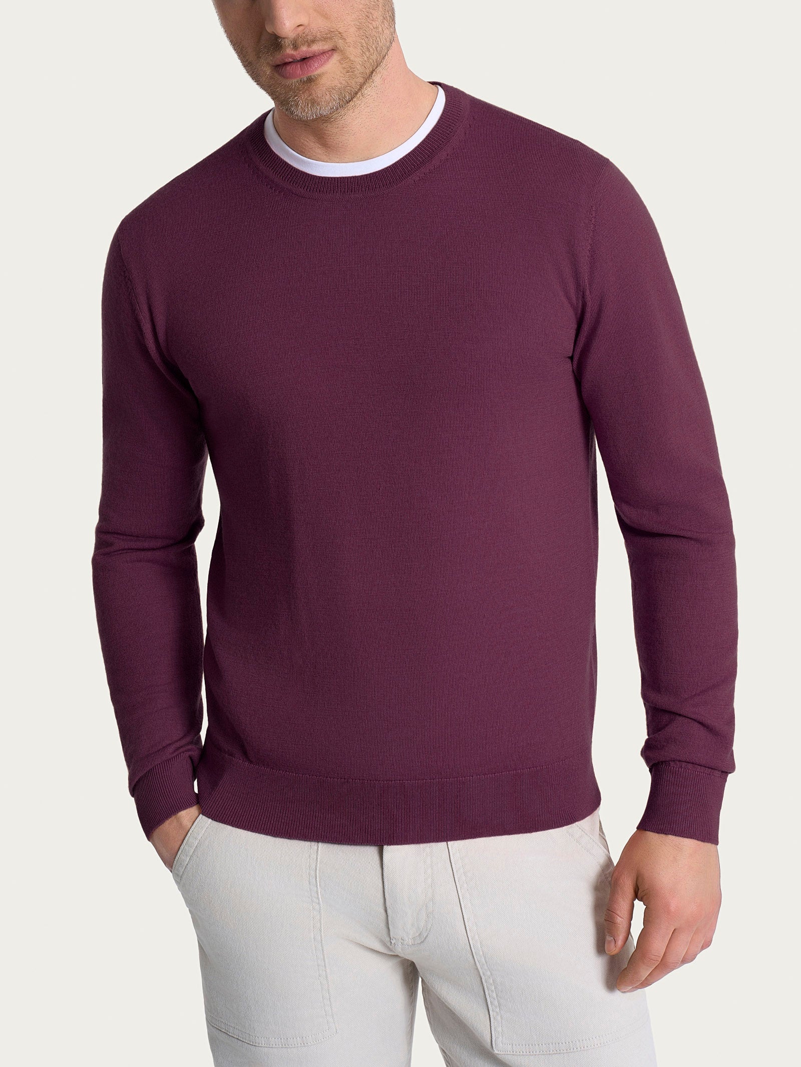 Pull girocollo a maglia unita in Merino Soft - Fig
