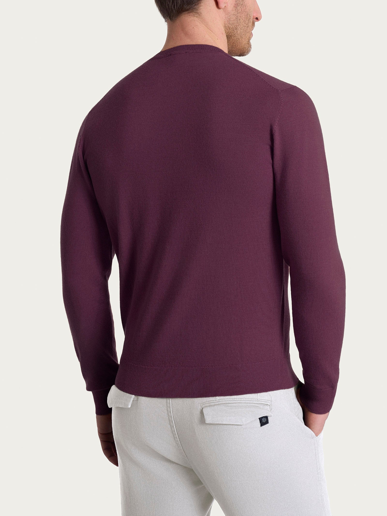 Pull girocollo a maglia unita in Merino Soft - Fig - Image 2