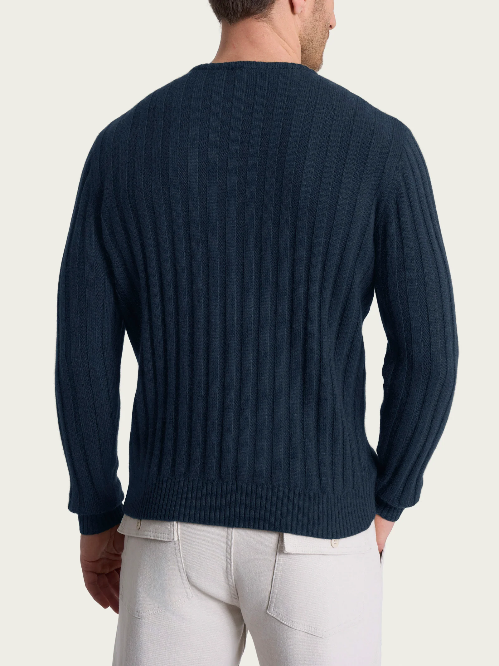 Pull girocollo con costa piatta in Natural Soft - Bleu - Image 2