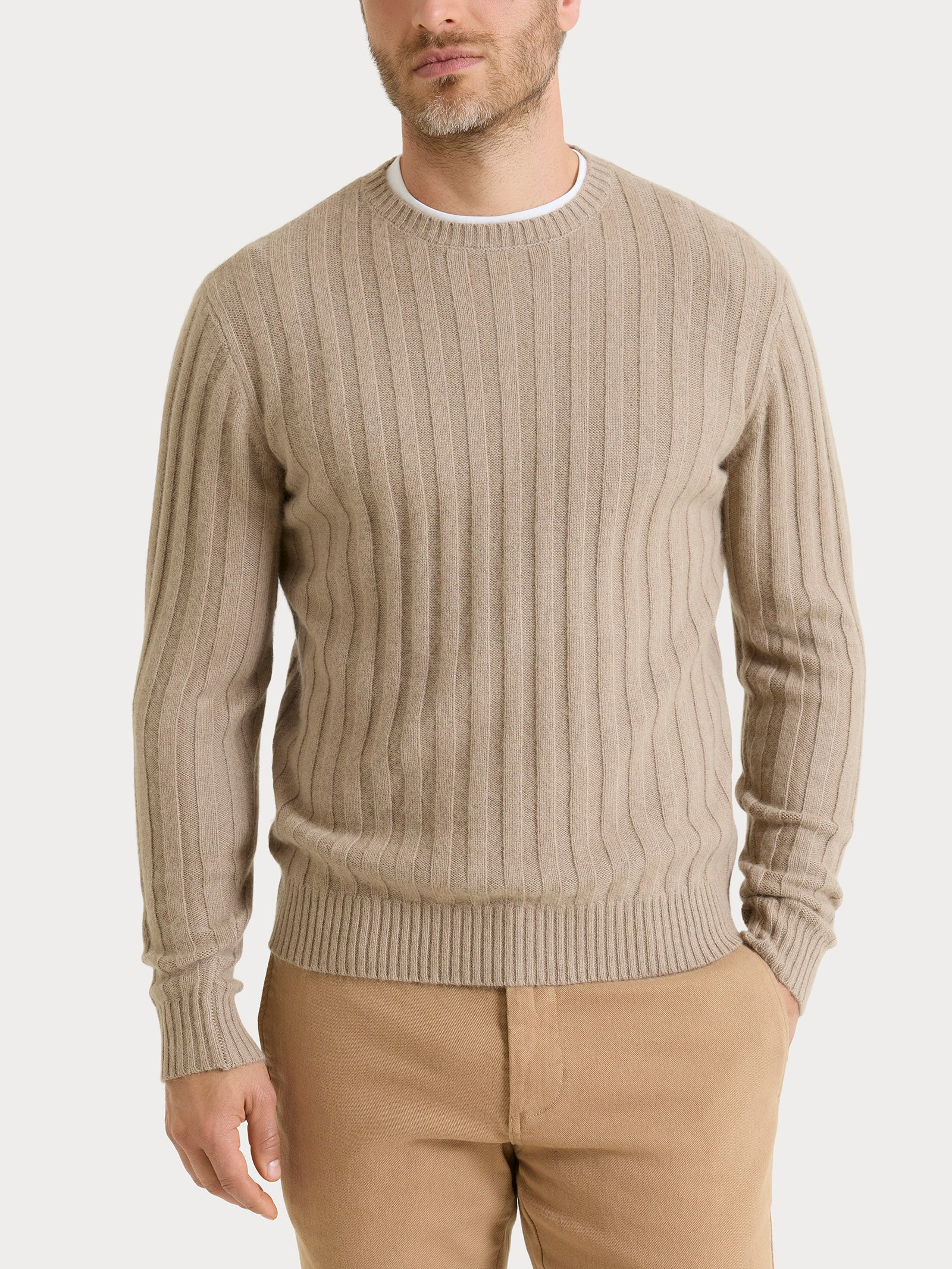 Pull girocollo con costa piatta in Natural Soft - Glace' Mel.