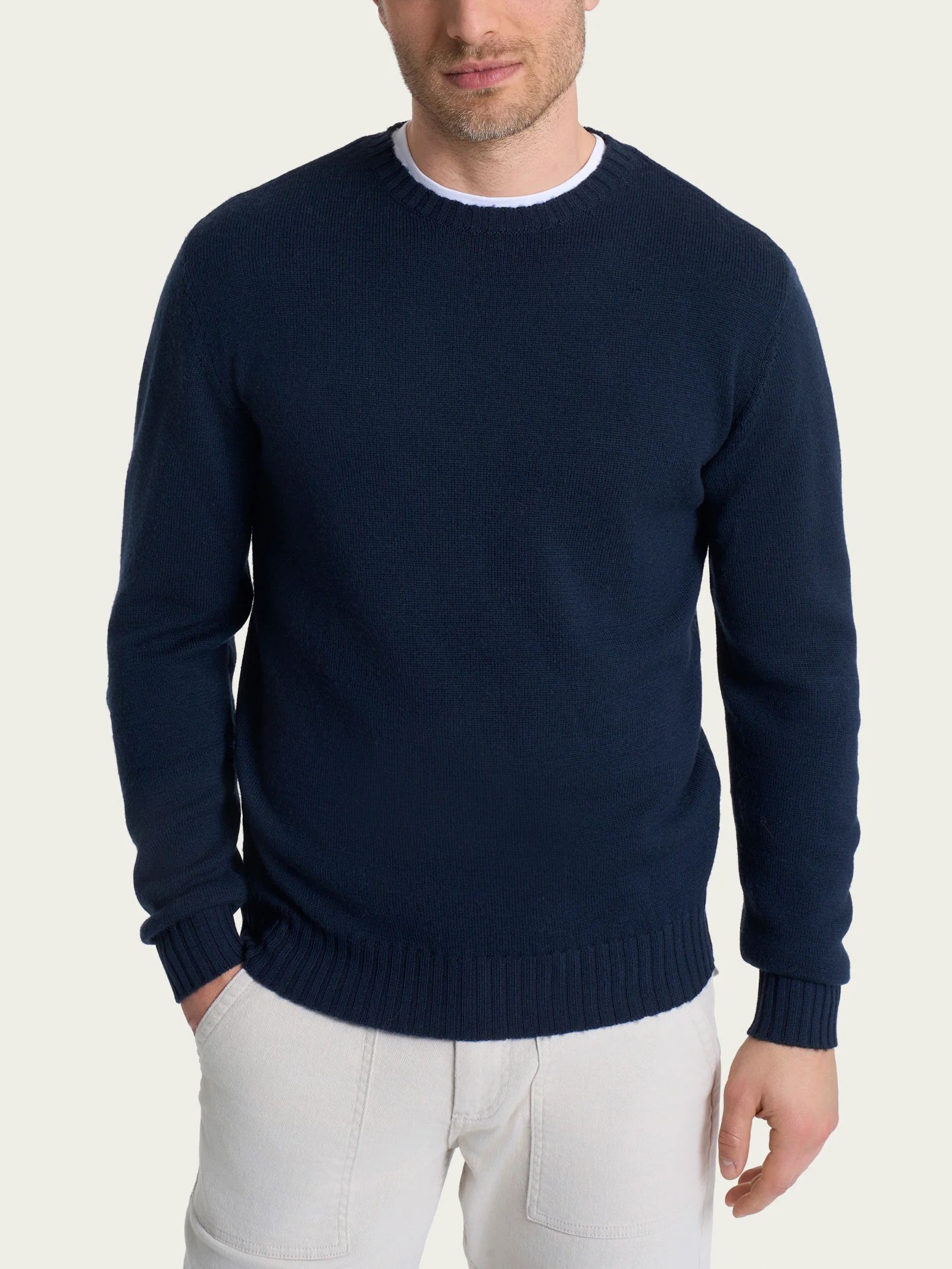 Pull girocollo in Merino Soft - Bleu
