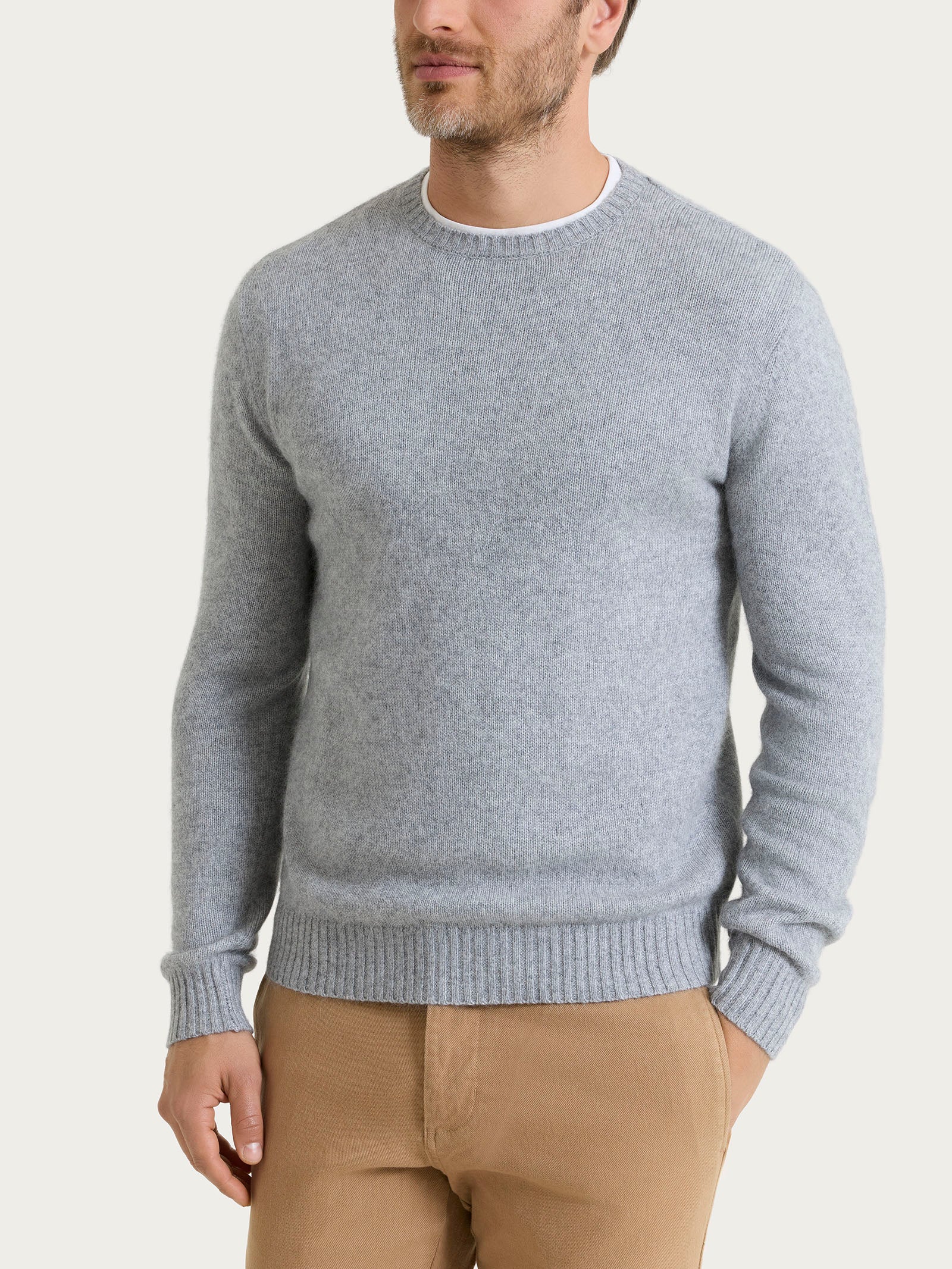 Pull girocollo in Natural Soft - Ghiaia Mel.